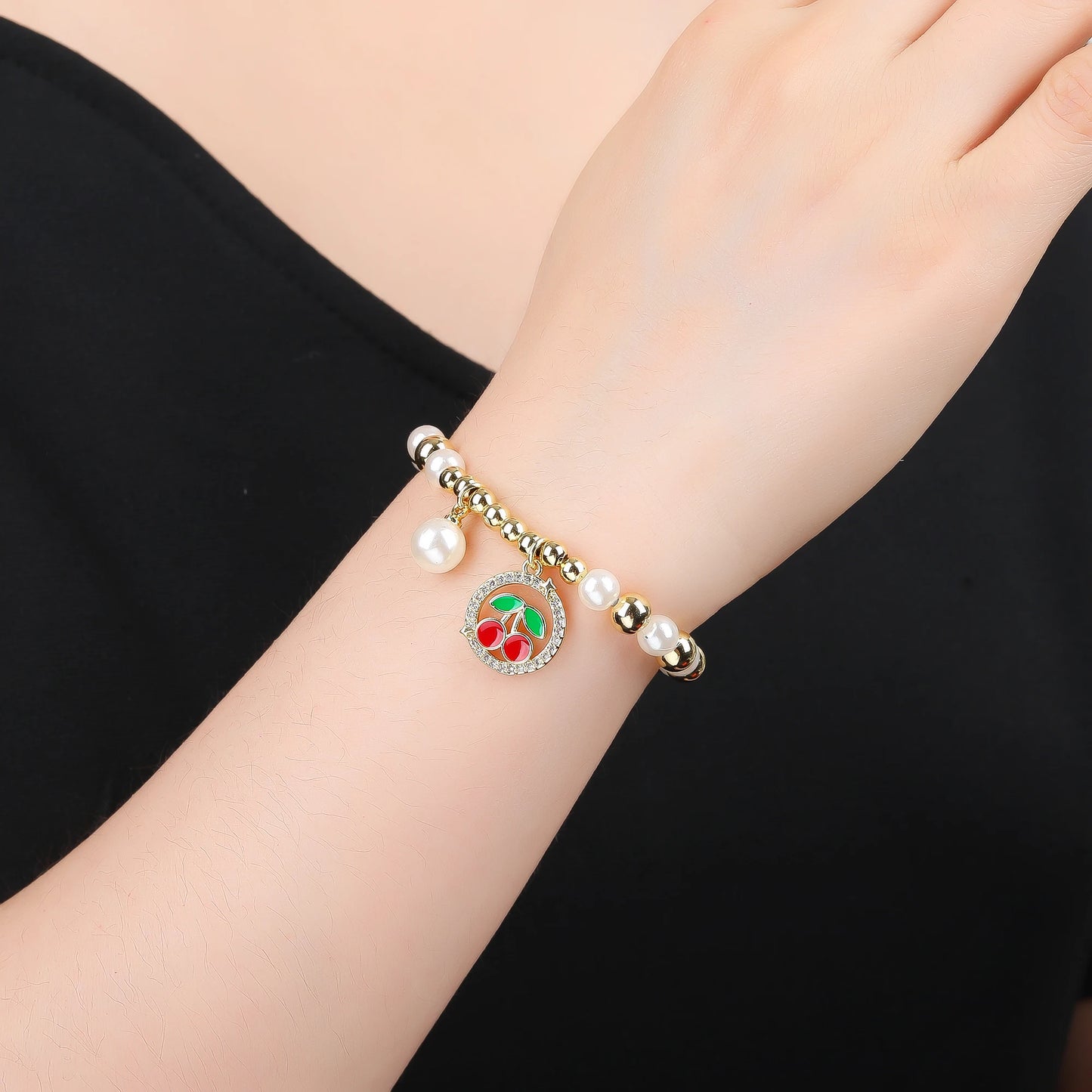 13 Style Choice 3pcs Lucky Red Cherry Crystal Fruit Bracelet Necklace Earrings Jewelry Set Luxury for Women Daily Party Jewelry