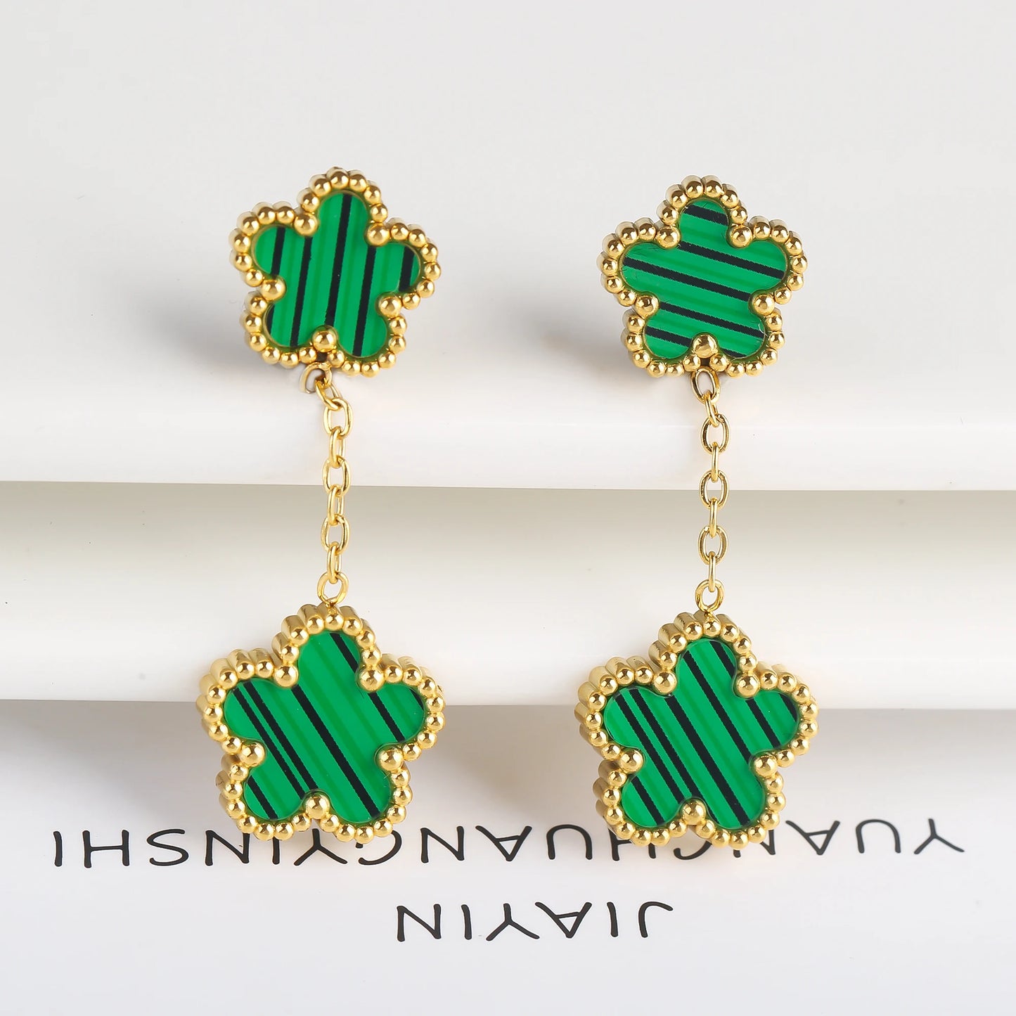 7 Color Bracelet Earrings Stainless Steel Five Leaf Flower Jewelry Set High Quality Woman Classic Daily Party Jewelry Clover New