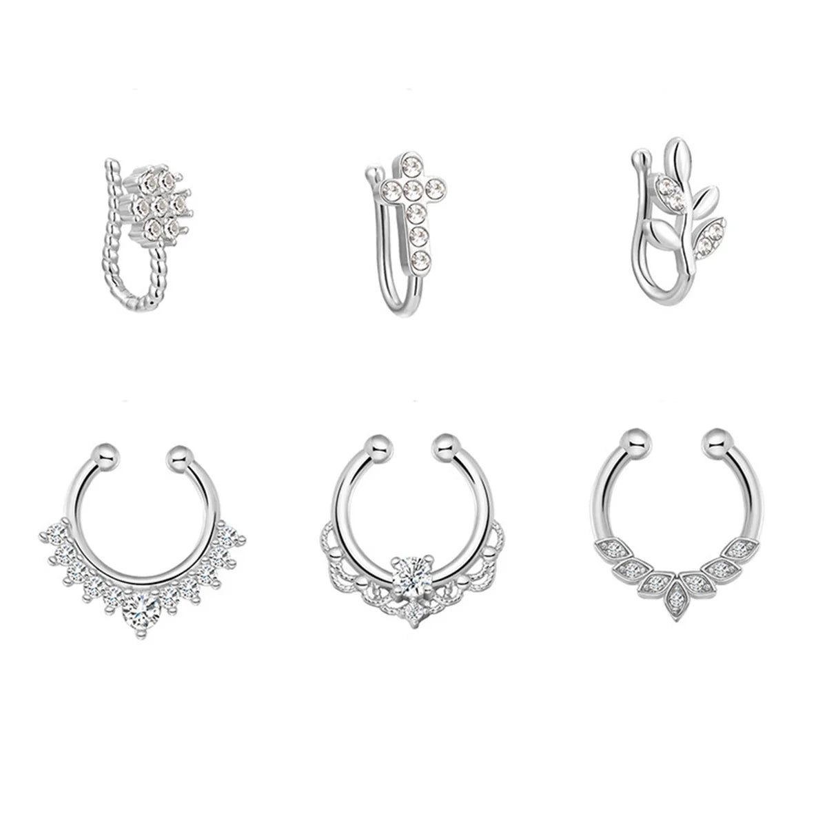 3/6pcs 16G 316L Stainless Steel Bat Fake Septum Ring,Non-Pierced Fake Nose Rings Clip On Nose Hoop Faux Septum Piercing Jewelry