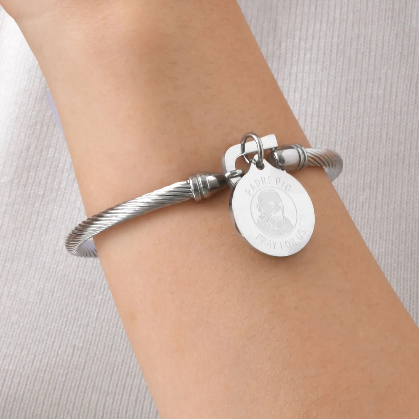 Prjewel Unique Stainless Steel Bracelets For Women Padre Pio Catholic Saint Round Accessory Bangles Religious Jewelry Set Gifts