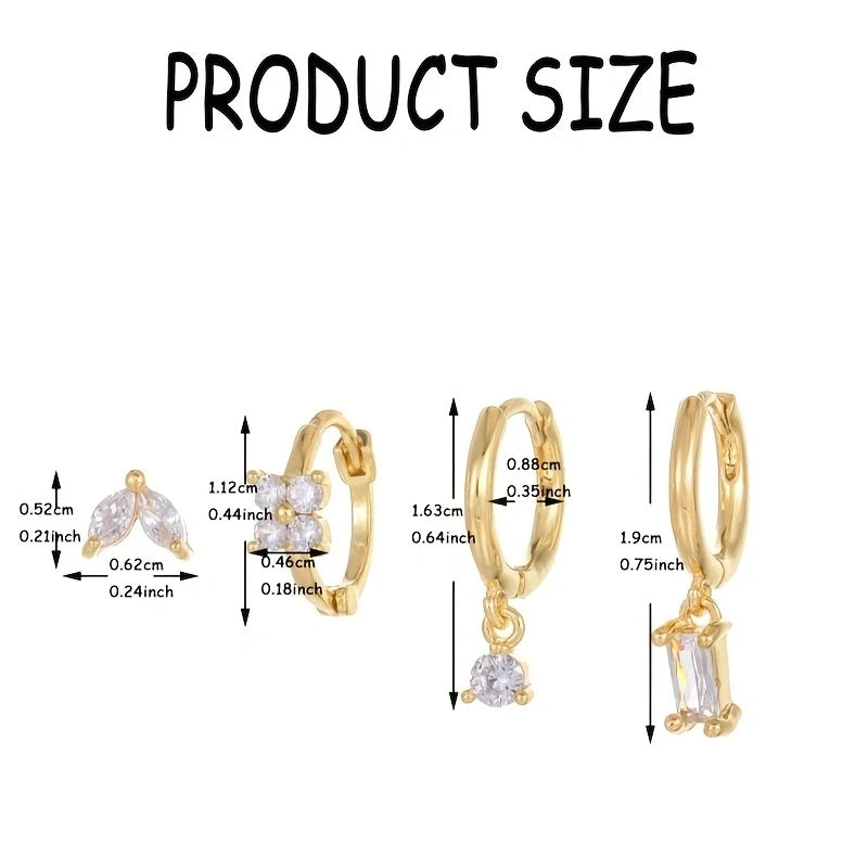 2/8pcs Fashion Novel Stainless Steel Huggies Hoop Earrings,Little Crystal Zirconia Pendant Cartilage Helix Ear Piercing Jewelry