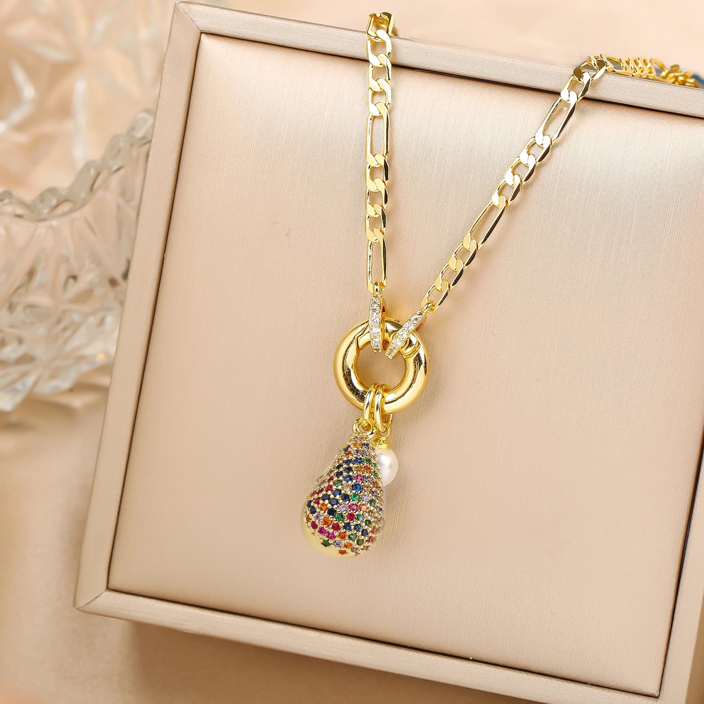 6 Colors Shiny Zirconia Comma Water drop Pendant Clavicle Chain Choker Classic for Woman Girl Daily Party Jewelry Holiday Gift