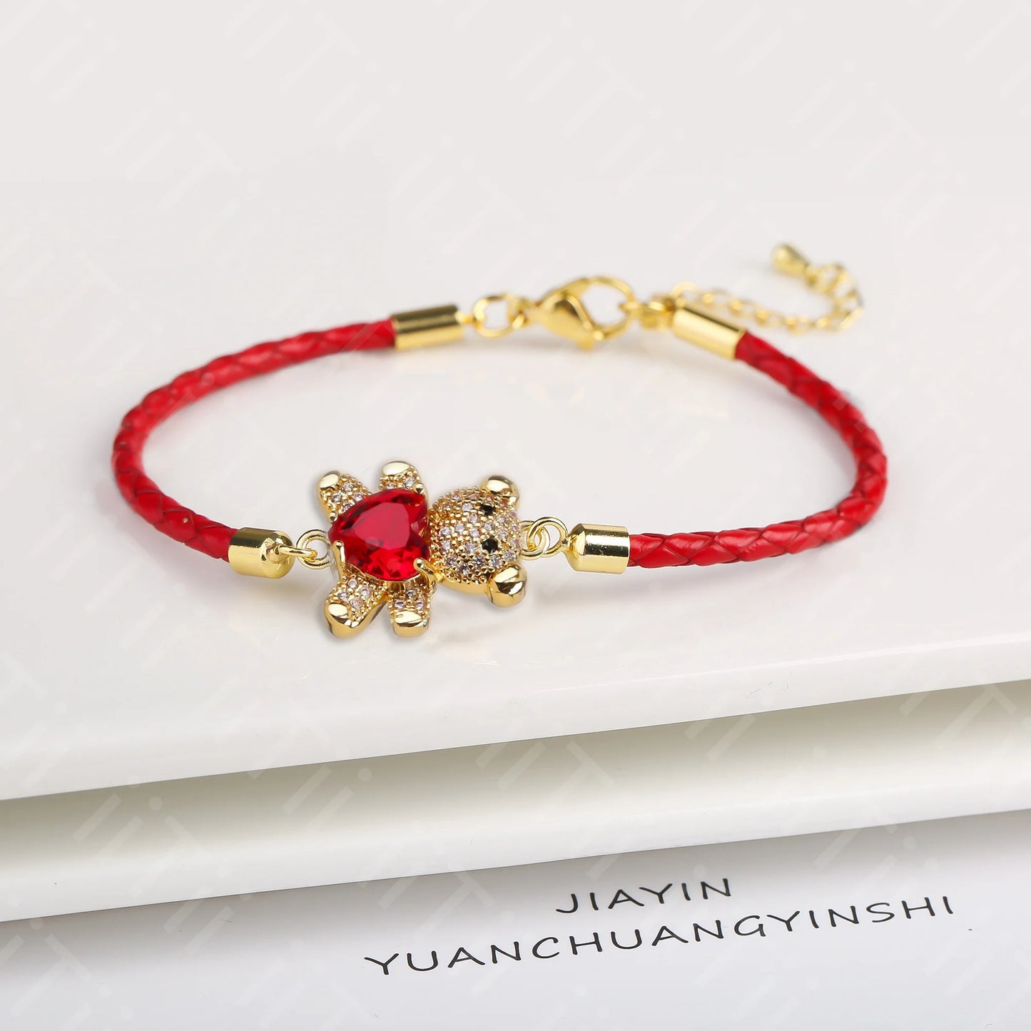Adjustable Cute Crystal Cubic Zirconia Bear Leather Rope Bracelet Classic for Woman Girl Wrist Jewelry Daily Wear Drop Shipping