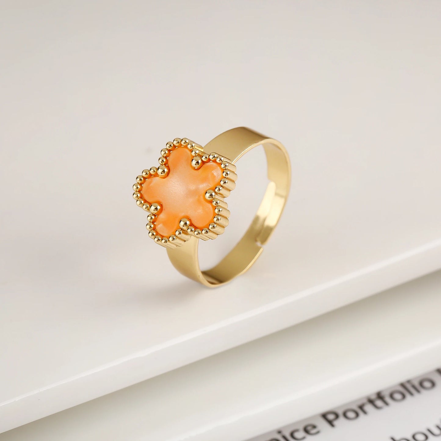 New Design Classic Luxury Stainless Steel Laser Double Flowers Open Ring Temperament For Woman Party Jewelry Daily Wear Clover