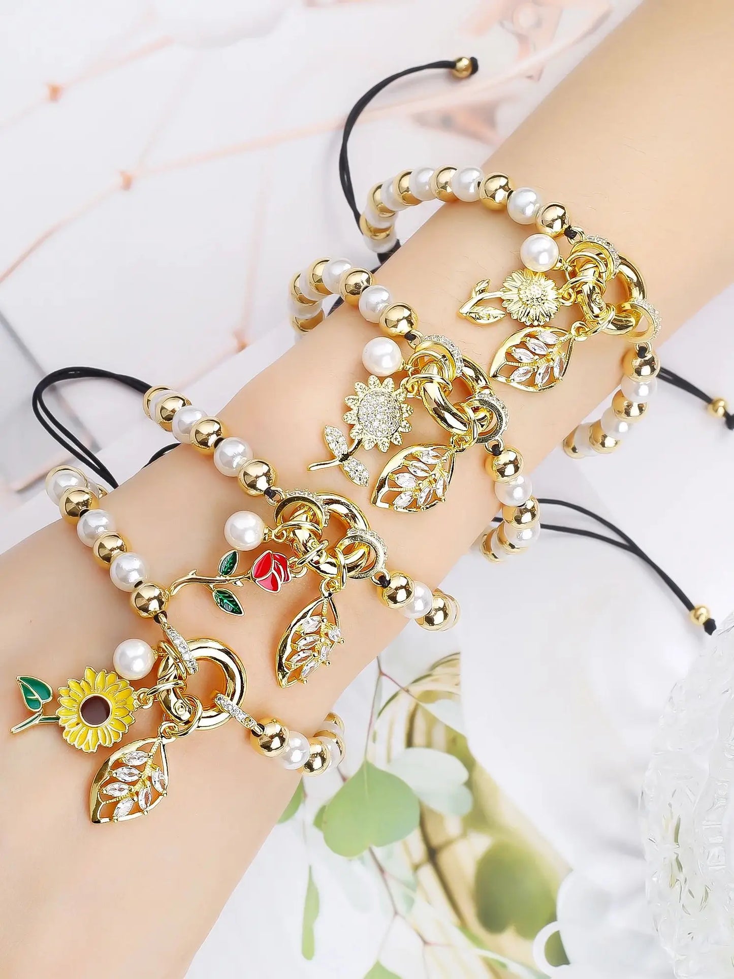 New Trend Crown Star Theme Zircon Bracelet Venezuela Flag Cross Pearl Chain Bracelet Fashion for Woman Girl Daily Wear Jewelry
