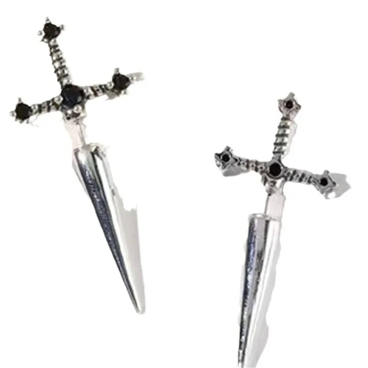 2pcs Gothic Kinitial Sword Stud Earrings,Vintage Cool Punk Crystal Goth Dagger Ear Piercing Jewelry Suitable for Daily Give Gift