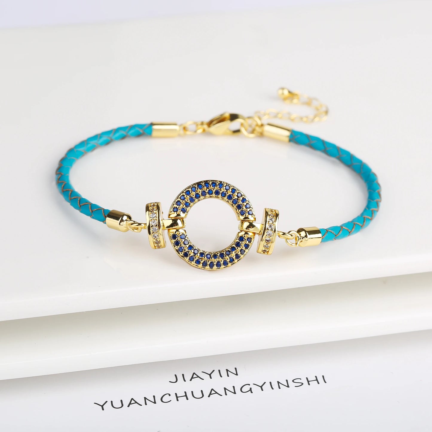 Trendy Colored Round Zirconia Accessory Leather Braided Adjustable Bracelet High Quality Party Holiday Jewelry Gift For Women