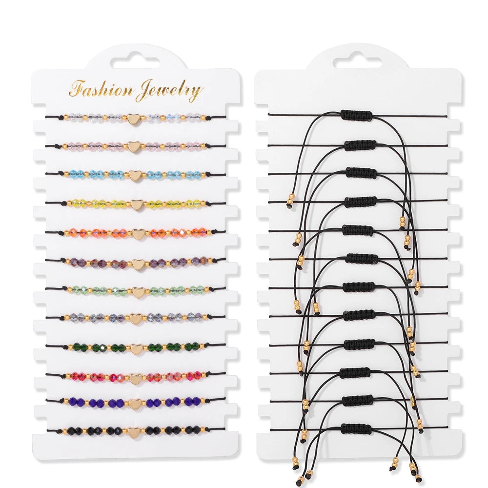 Wholesale 12Pcs/Set Colorful Natural Stone Bracelets Adjustable Rope Braided Bracelet Handmade Bohemia Bracelets with Cards