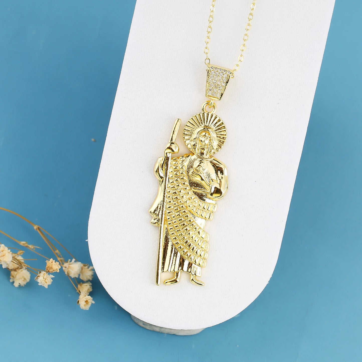 18K Gold Plated Religious Figures St. Jude Necklace Earrings Jewelry Set Simple for Woman Christian Catholic Jewelry Daily Wear