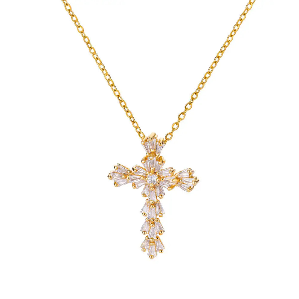Stainless Steel Jesus Cross Necklace For Women Men Gold Color Caravaca Angels Crucifix Charm Choker Rapper Jewelry Hip Hop Gift