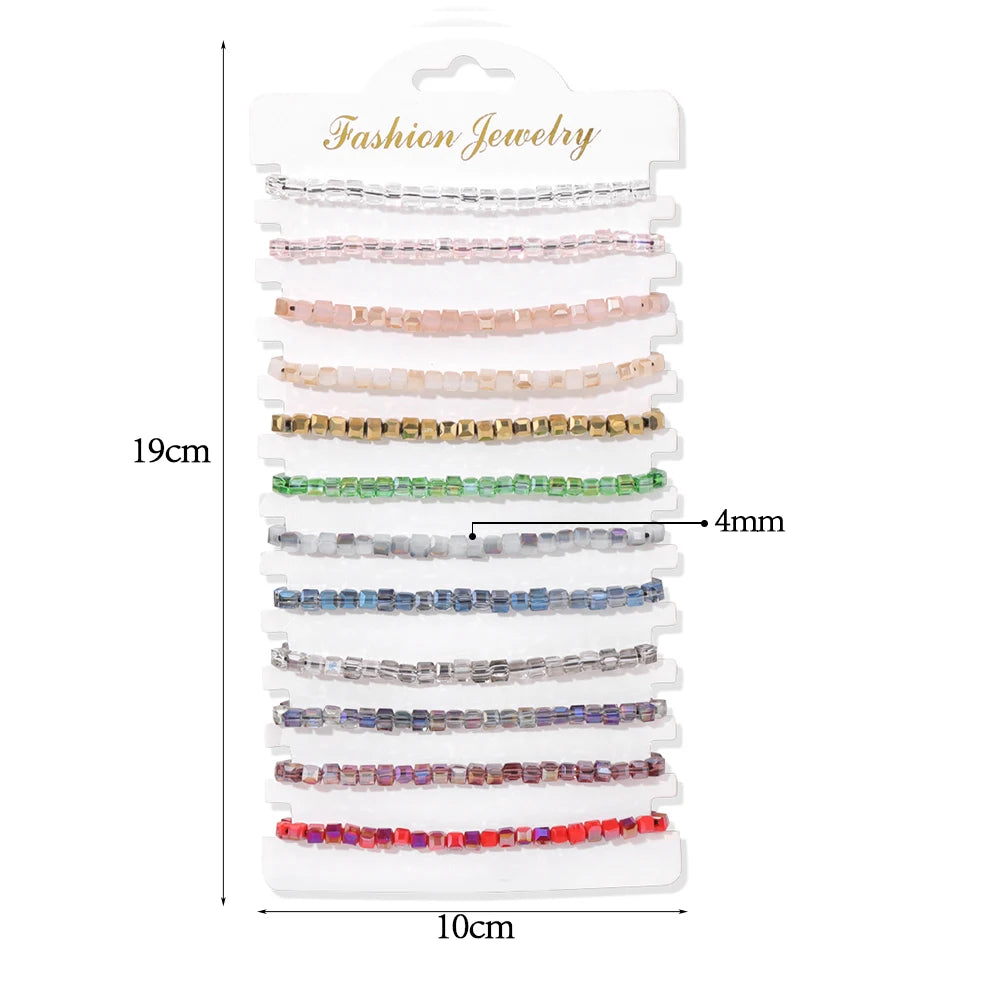 Wholesale 12Pcs/Set Colorful Natural Stone Bracelets Adjustable Rope Braided Bracelet Handmade Bohemia Bracelets with Cards