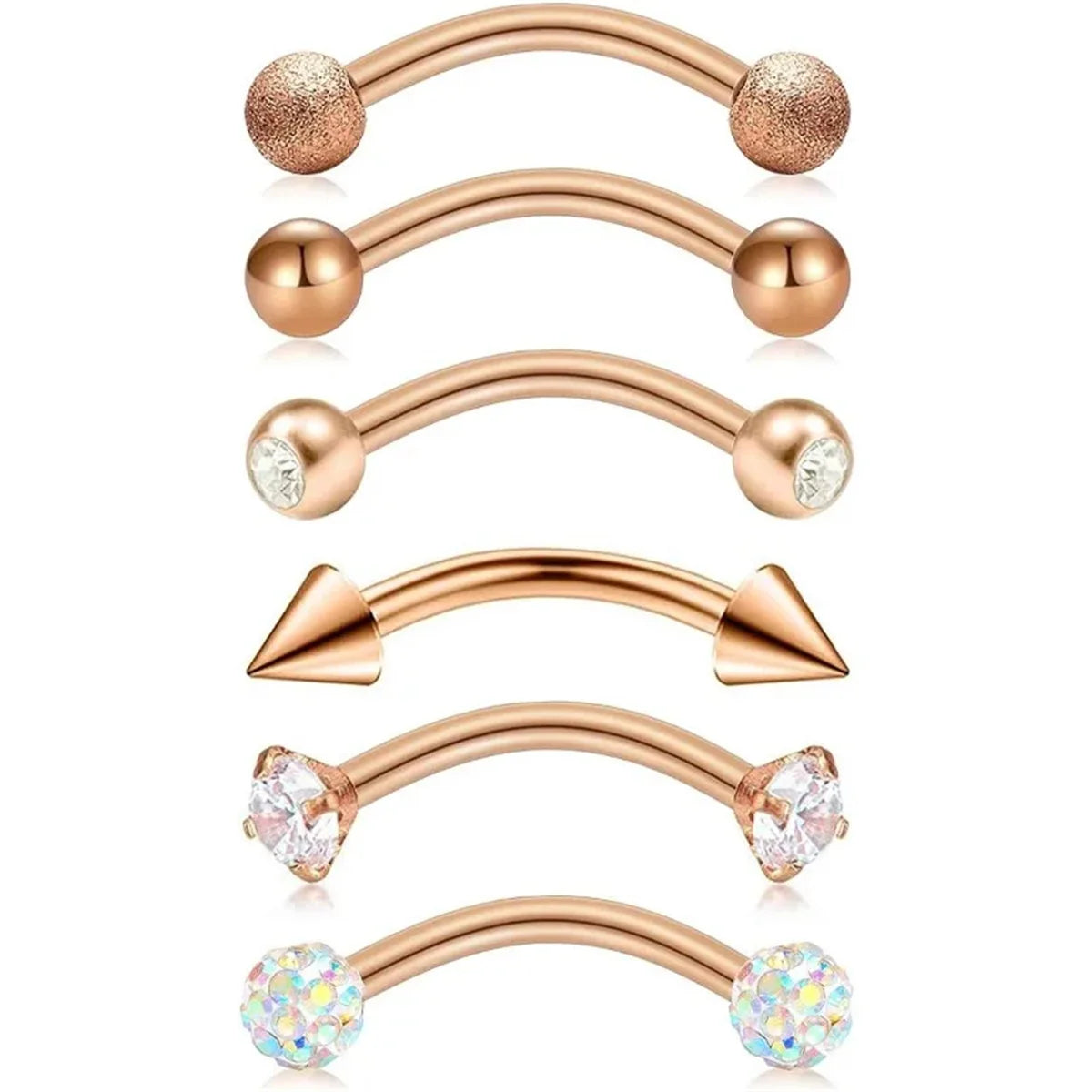 6Pcs Elegant Fashion 316 Stainless Steel Curved Barbell Eyebrow Ring,Inlaid Shiny Zircon Belly Lip Ring Body Piercing Jewelry