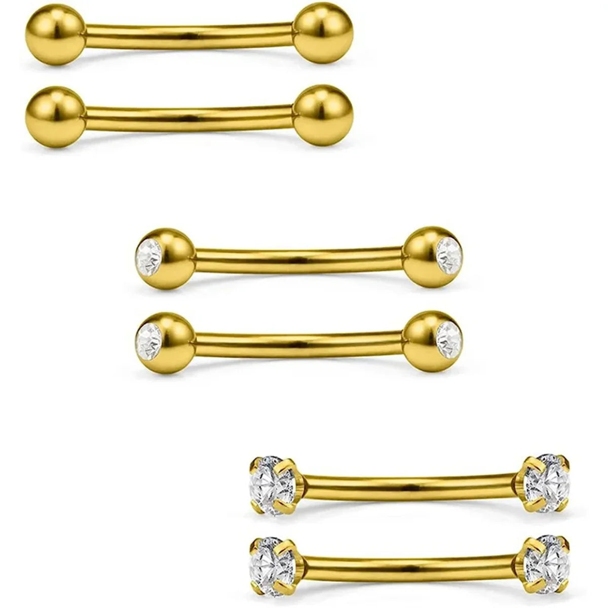 6Pcs Elegant Fashion 316 Stainless Steel Curved Barbell Eyebrow Ring,Inlaid Shiny Zircon Belly Lip Ring Body Piercing Jewelry