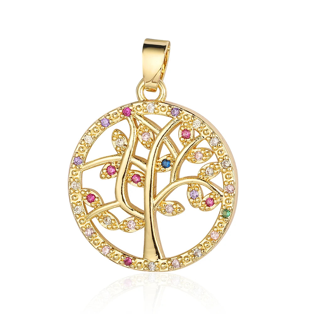 3pcs/Lot Cross Sunflower Cubic Zirconia Pendant Life Tree Maple Leaf Grape Cherry Brass CZ Charms DIY Jewelry Necklace Pendants