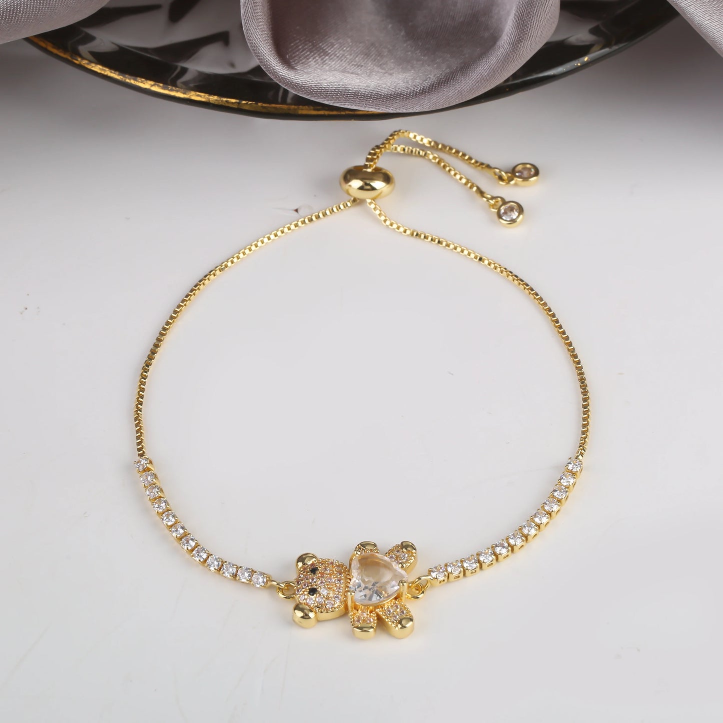 INS Cute Teddy Bear Bracelet For Women Cz Crystal Animal Bracelet High Quality For Engagement Party Gift Wholesale Daily Wear