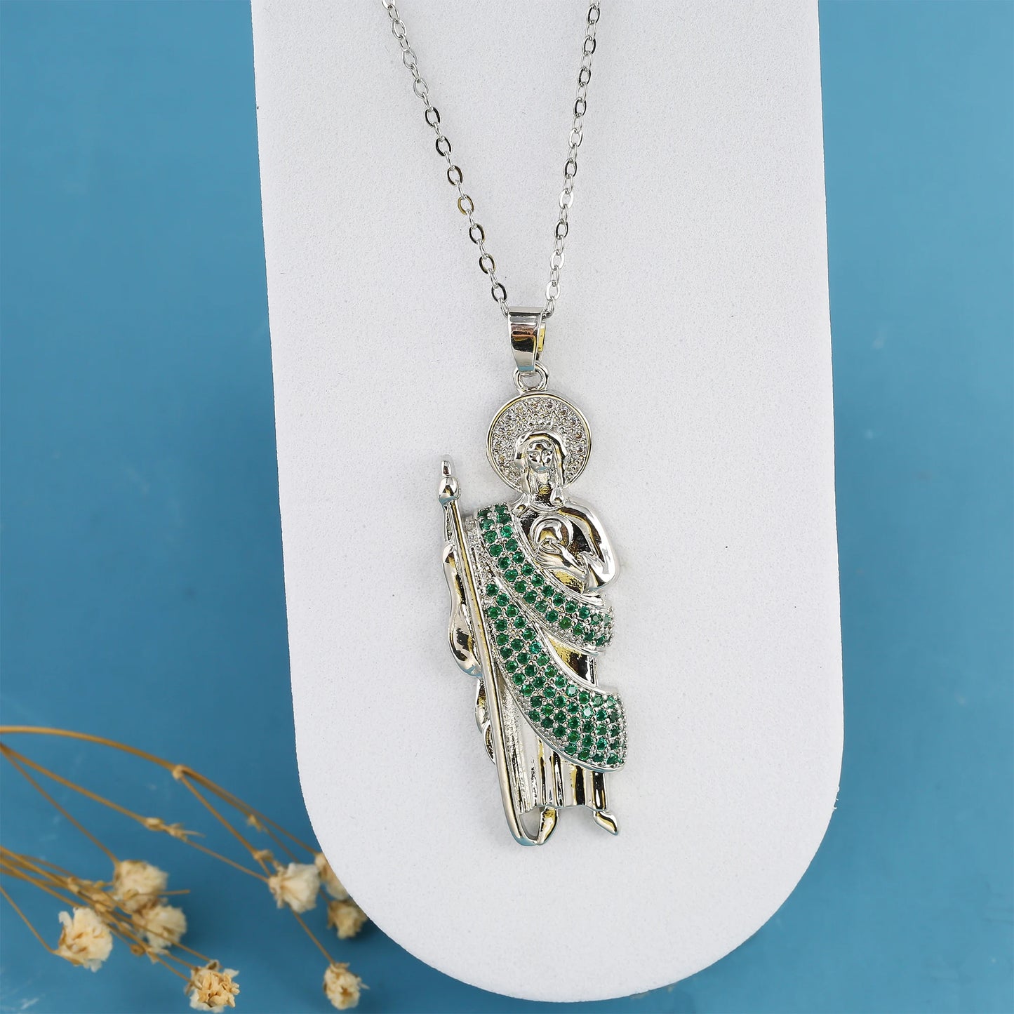 18K Gold Plated Religious Figures St. Jude Necklace Earrings Jewelry Set Simple for Woman Christian Catholic Jewelry Daily Wear