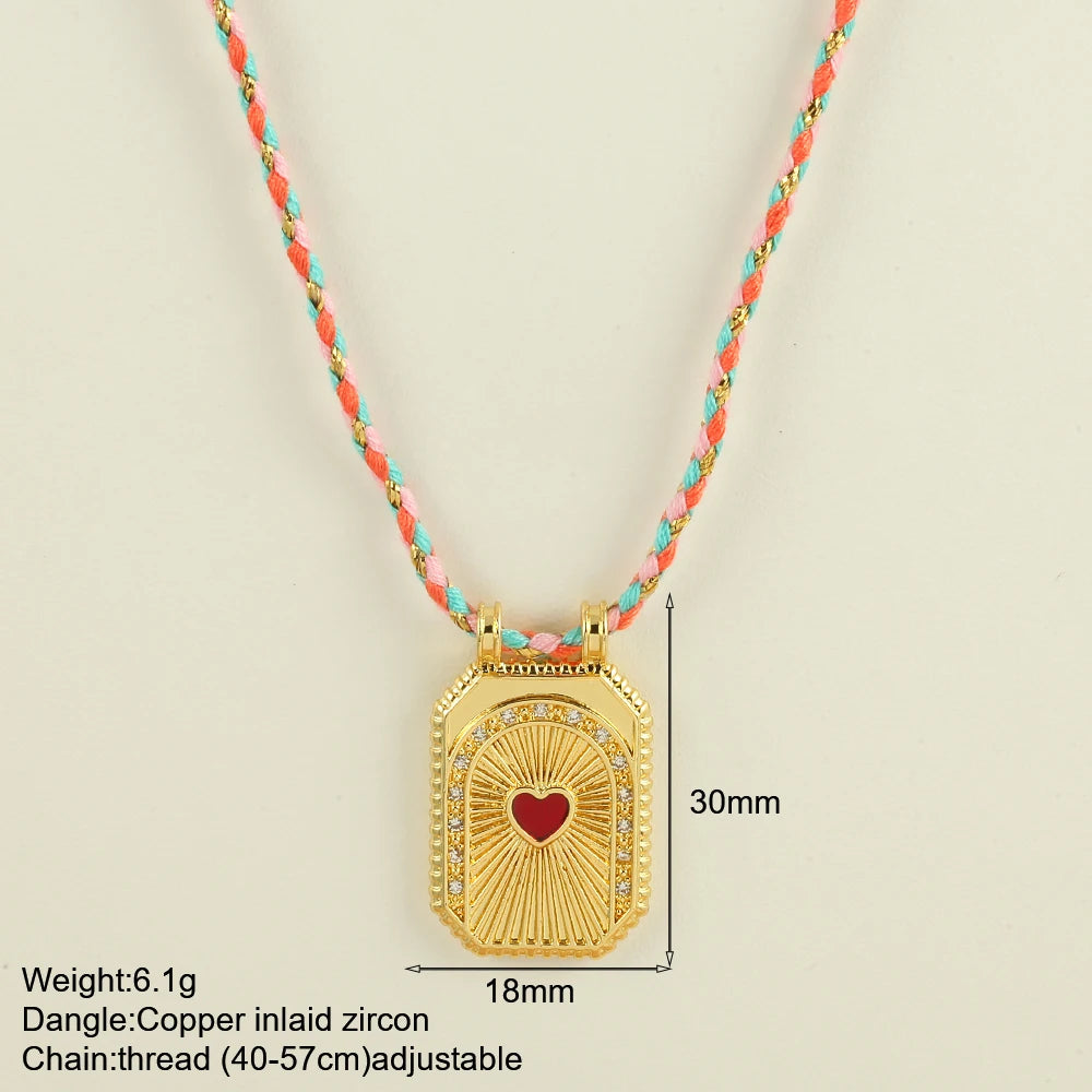 Bohemian POP Art Heart Necklace For Women Gothic Evil Blue Eye Collars Handwoven Wool Chain Choker Tarot Card Summer Jewelry