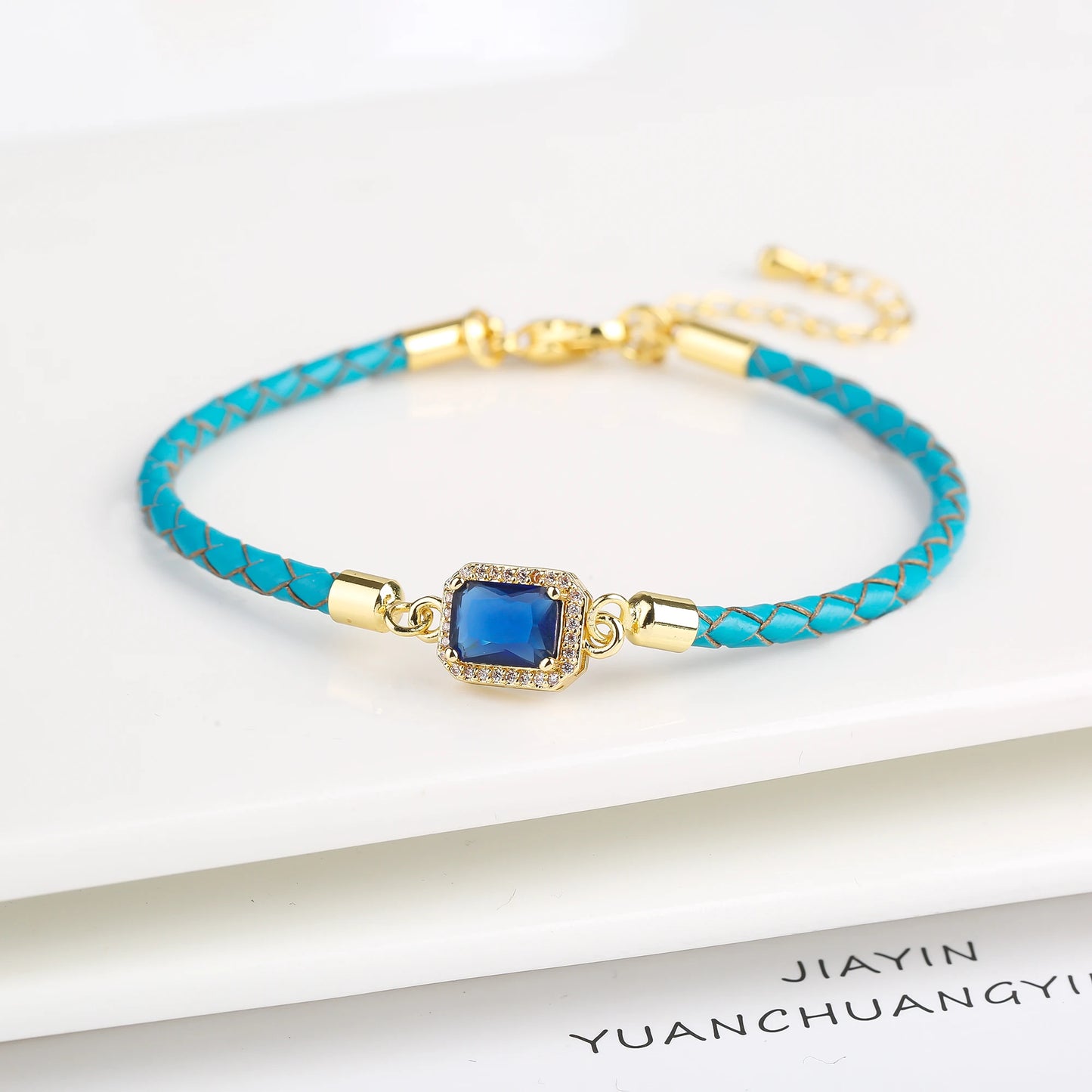 5 Color Shiny Zircon Square Crystal Bracelet Simple Woman Adjustable Leather Bracelet Elegant for Party Jewelry Gift Wholesale