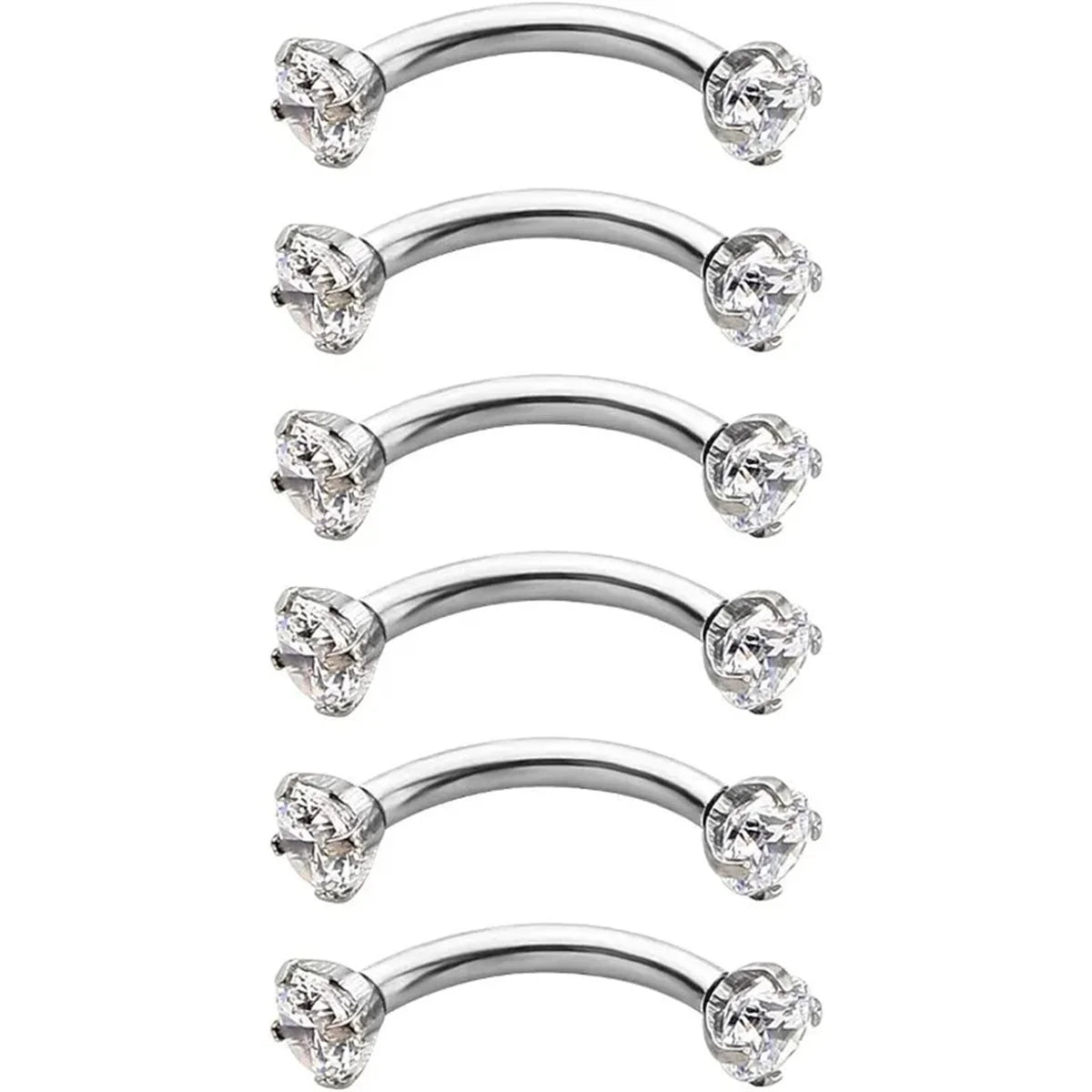 6Pcs Elegant Fashion 316 Stainless Steel Curved Barbell Eyebrow Ring,Inlaid Shiny Zircon Belly Lip Ring Body Piercing Jewelry