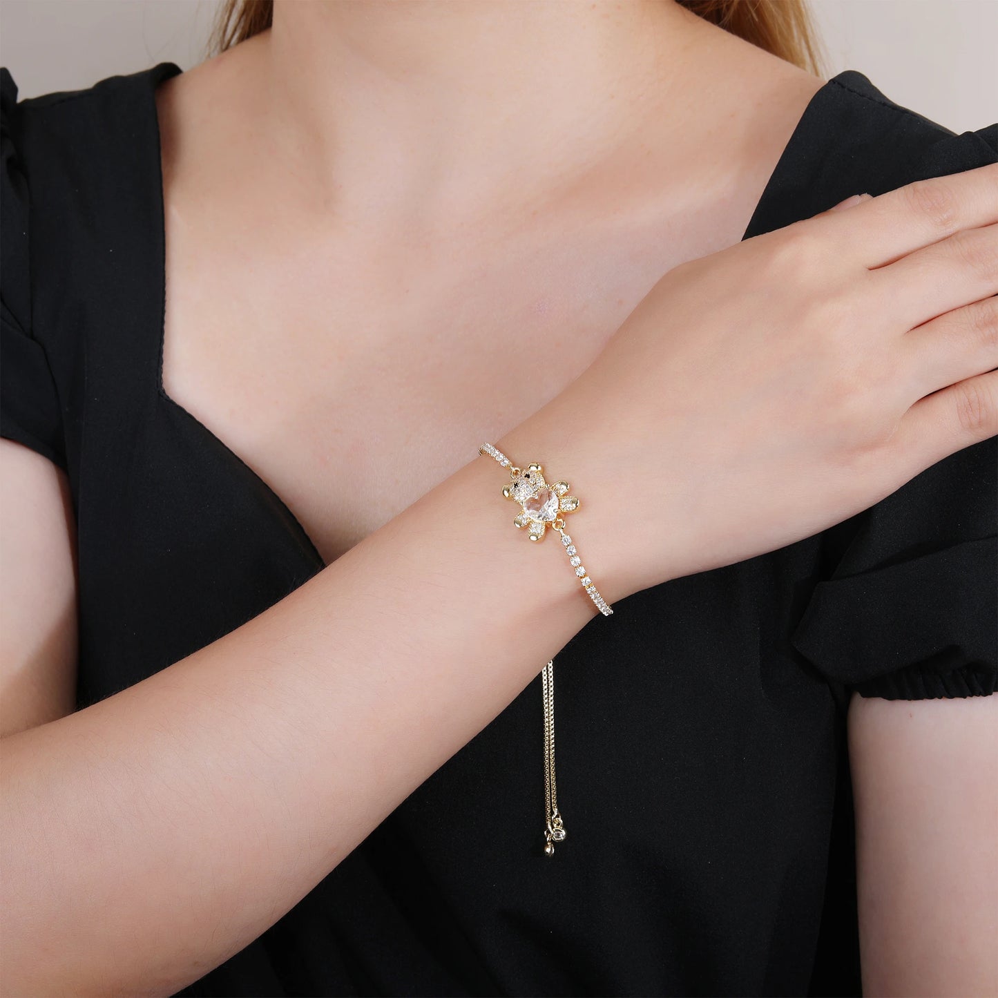 INS Cute Teddy Bear Bracelet For Women Cz Crystal Animal Bracelet High Quality For Engagement Party Gift Wholesale Daily Wear