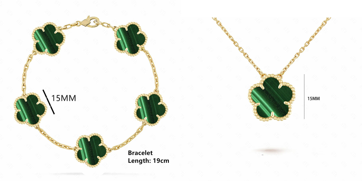Simple 15mm Natural Shell Stone Five-Leaf Flower Set Bracelet Necklace Classic Flower Woman Jewelry Sets For Party Daily Wear