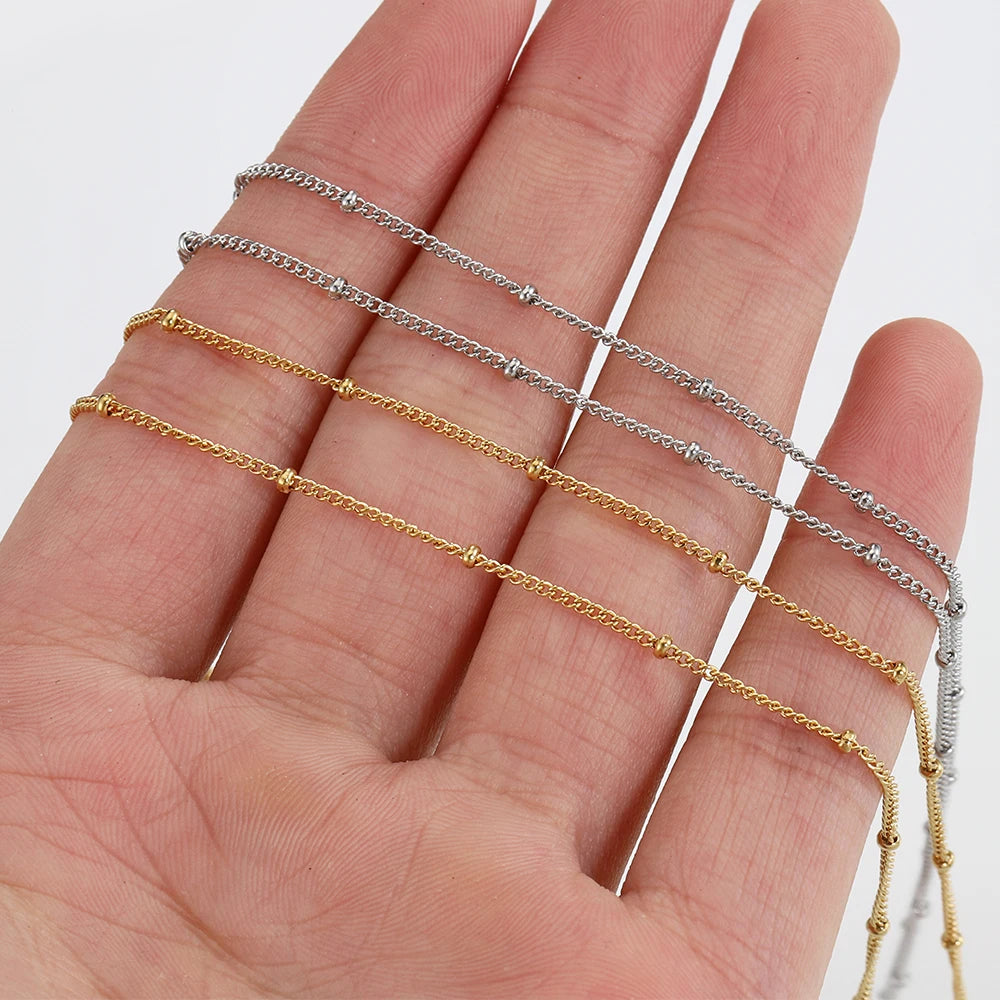 10pcs 5pcs Stainless Steel Bead Chain Necklace Chains for DIY Jewelry Making Findings 45cm+5cm Chain with Lobster Clasps No Fade