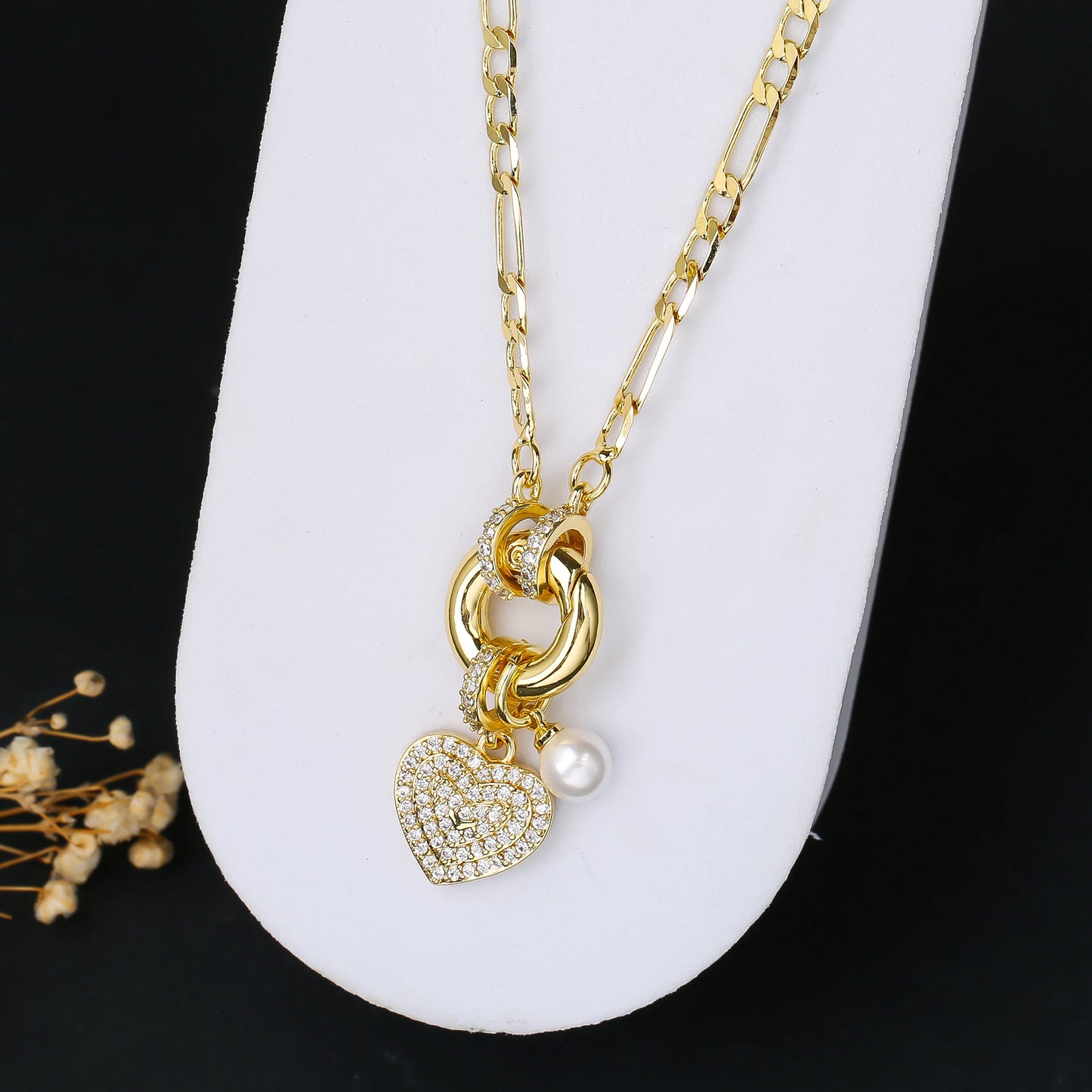 High Quality Gold Color 3:1 Chain Heart Shape Star Zirconia Pendant Necklace Charm for Woman Girl New Fashion Jewelry Wholesale