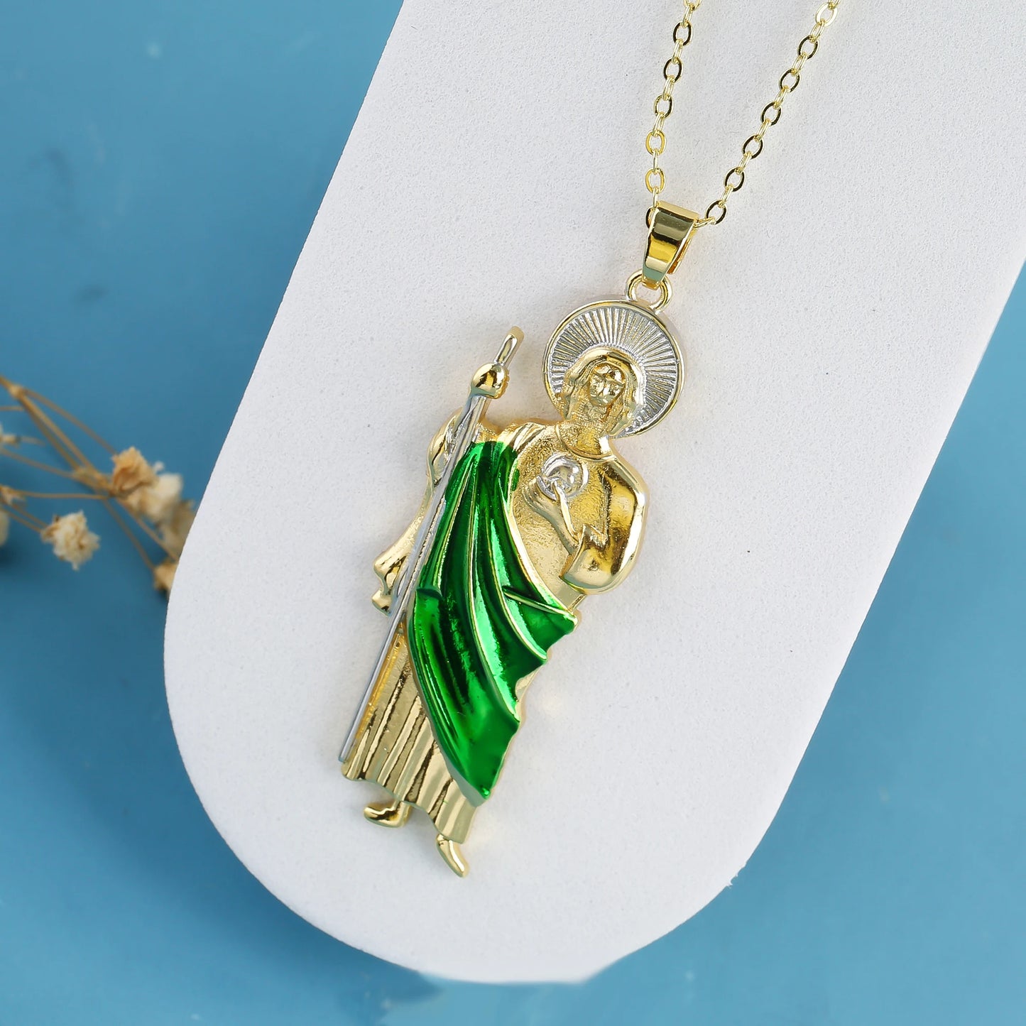 18K Gold Plated Religious Figures St. Jude Necklace Earrings Jewelry Set Simple for Woman Christian Catholic Jewelry Daily Wear