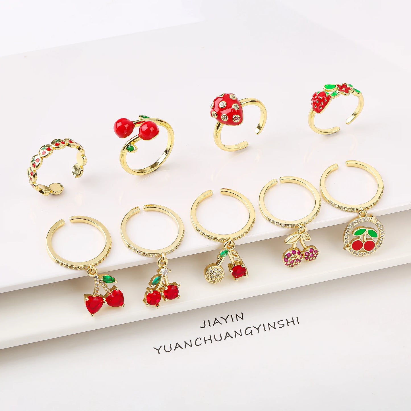 Sweet And Lovely Fruit Cherry Crystal Zirconia Opening Adjustable Ring Simple For Woman Girl Daily Party New Fashion Jewelry