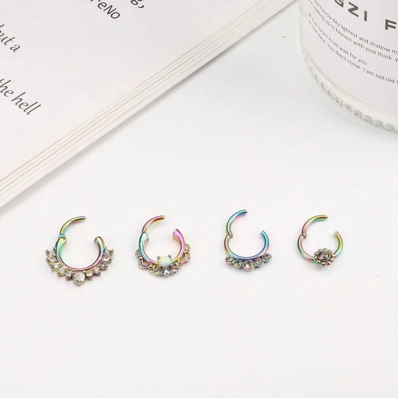 1/4Pcs 16G Stainless Steel Opal Colourful Nose Ring for Women Men,Fashion Sexy Septum Nasi Diaphragm Piercing Jewelry Gift