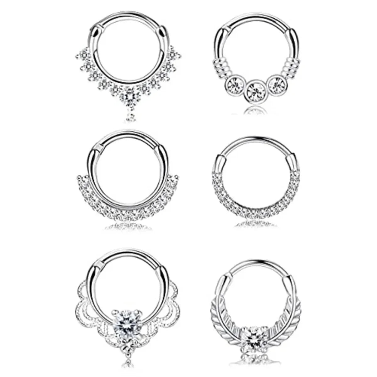 6Pcs 16G Fashion Stainless Steel Septum Clicker Nose Rings,Cartilage Tragus Helix Daith Earring Hypoallergenic Piercing Jewelry