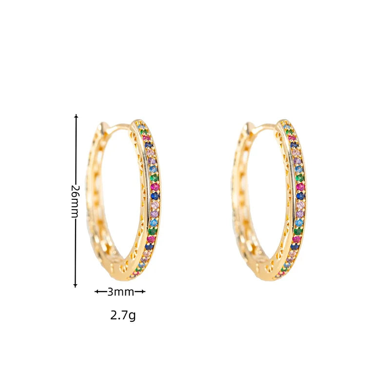 Rainbow Zircon Multicolor Stone Round Hoop Earrings For Women Gold Color Ear Buckle Daily Wedding Party Jewelry Mothers Day Gift