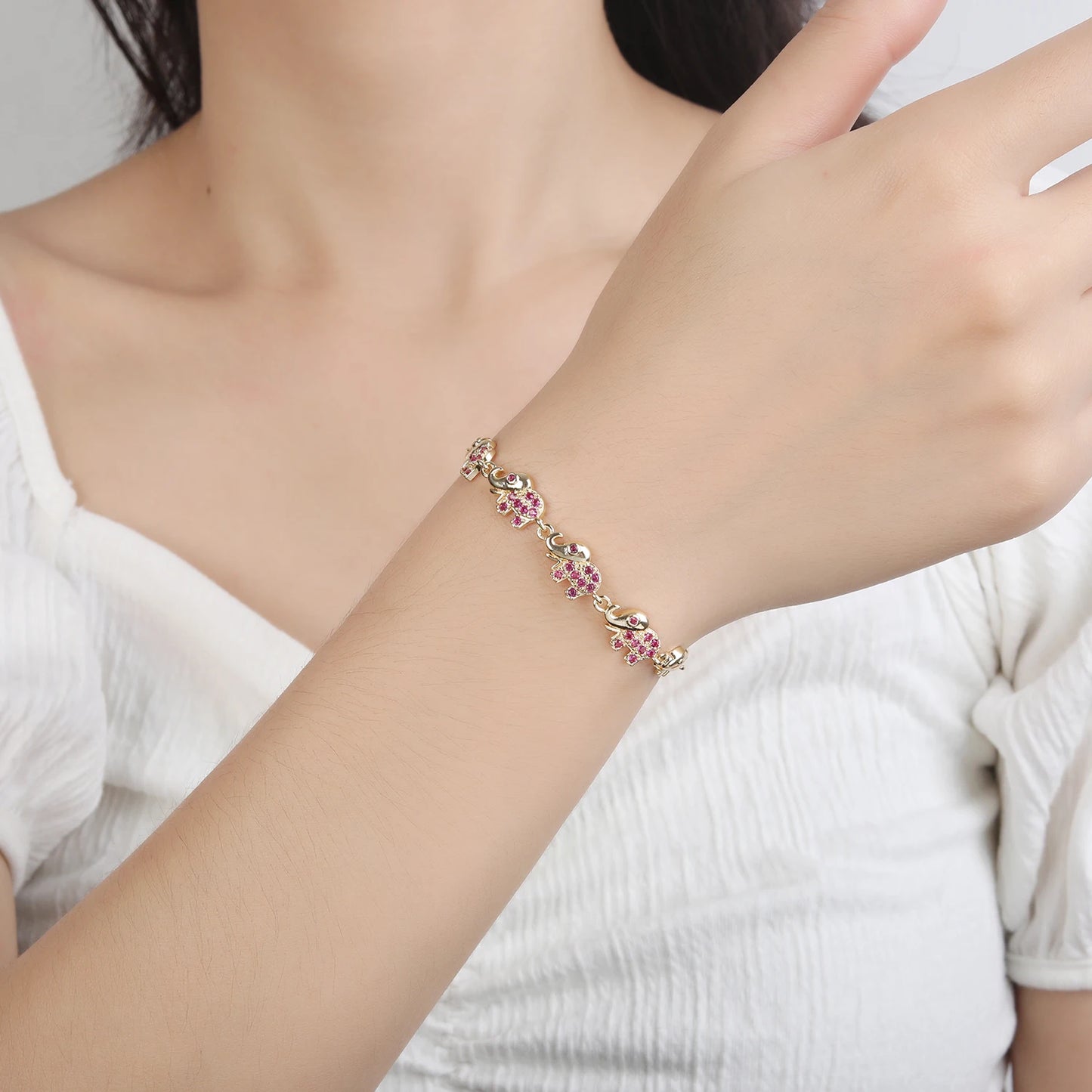 6 Colors New Trendy Gold plated Zirconia Elephant Bracelet Fashion Animal Bangle Punk Style For Woman Jewelry Gift Daily Wear