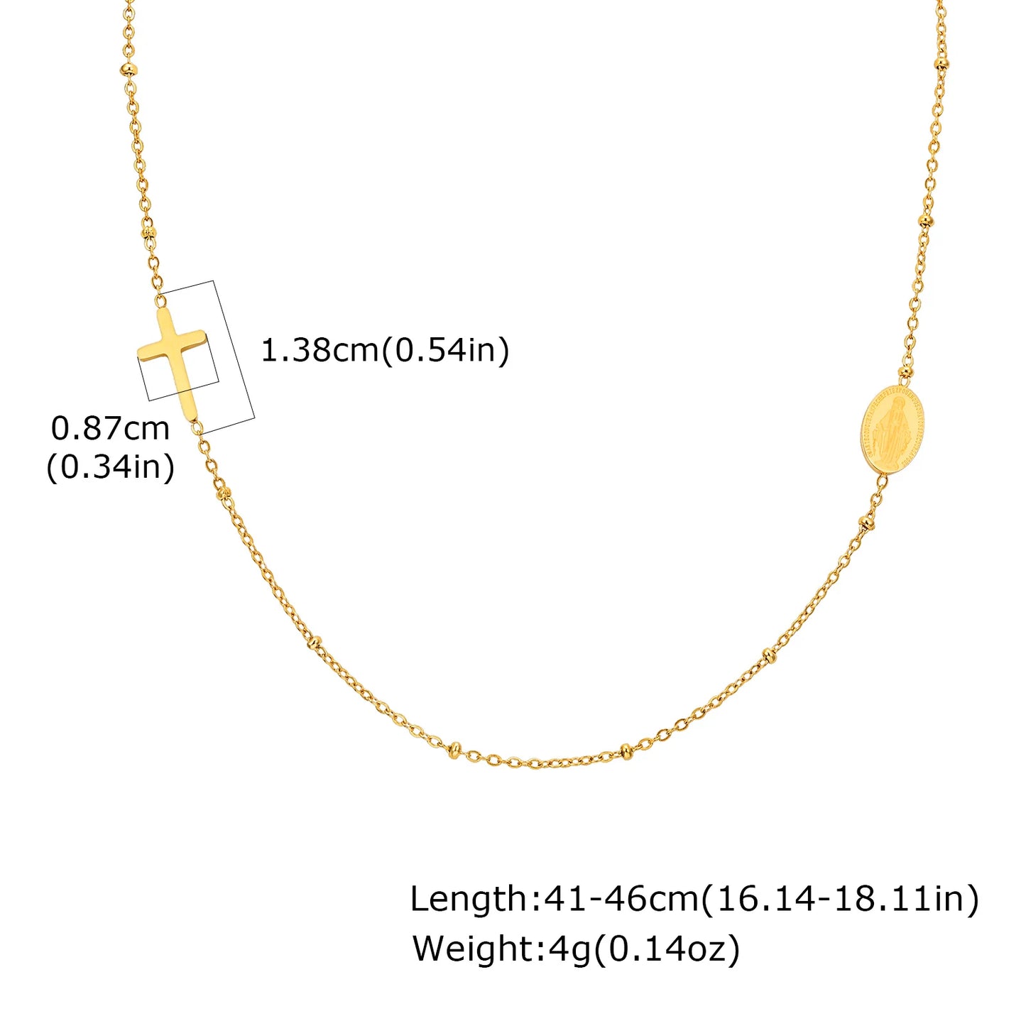Vnox Dainty Sideway Cross Necklaces, Women's Virgin Mary Charm Collar, Adjustable Stainless Steel Jewelry