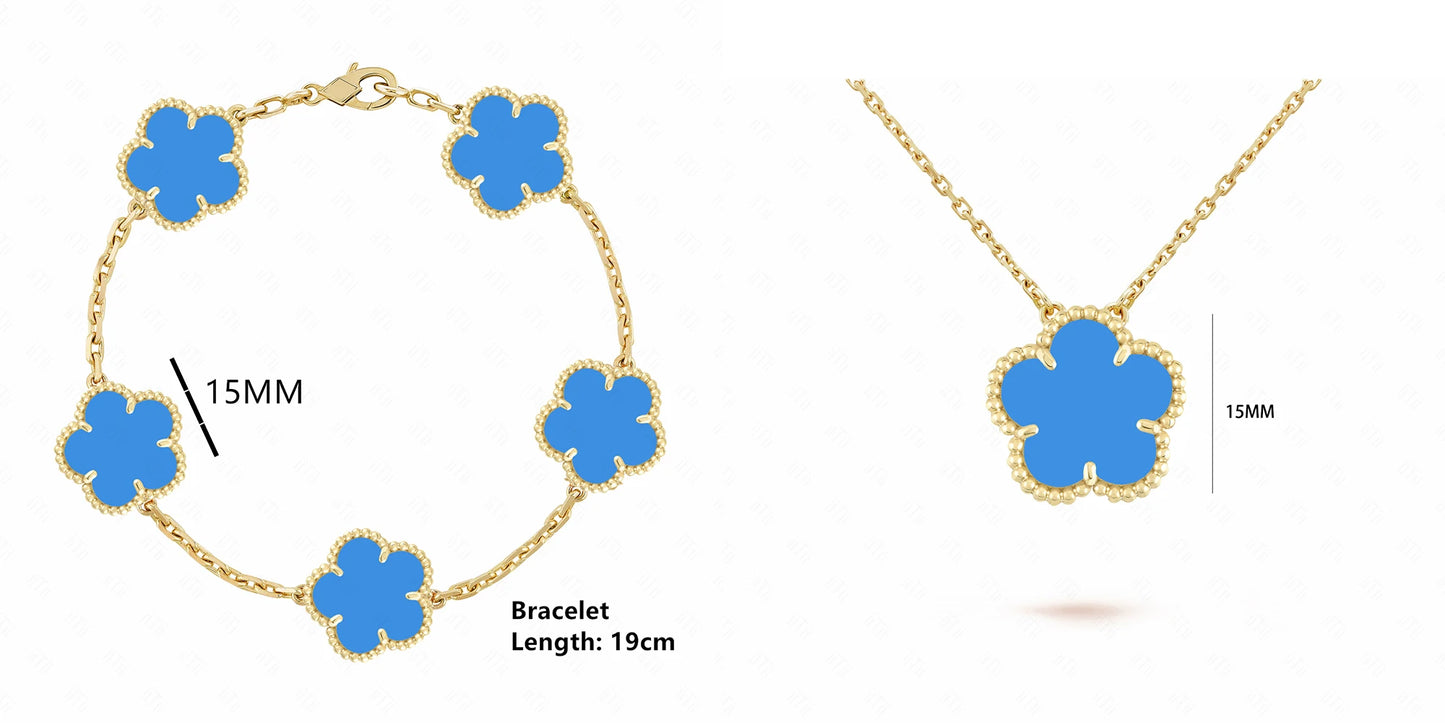 Simple 15mm Natural Shell Stone Five-Leaf Flower Set Bracelet Necklace Classic Flower Woman Jewelry Sets For Party Daily Wear