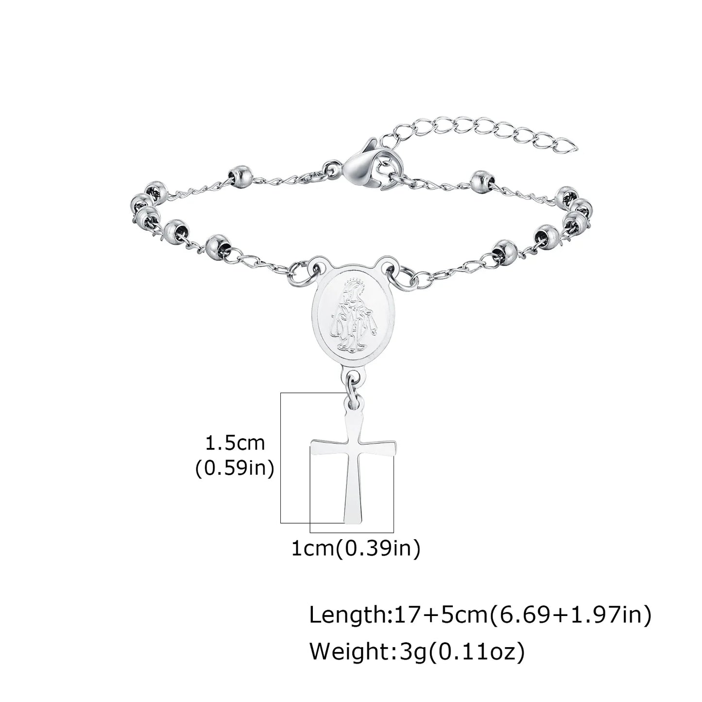 Rosary Stainless Steel Women Bracelet Girls Religious Cross And Virgin Mary Prayer Bracelet Mom Girlfriend Valentine's Day Gift