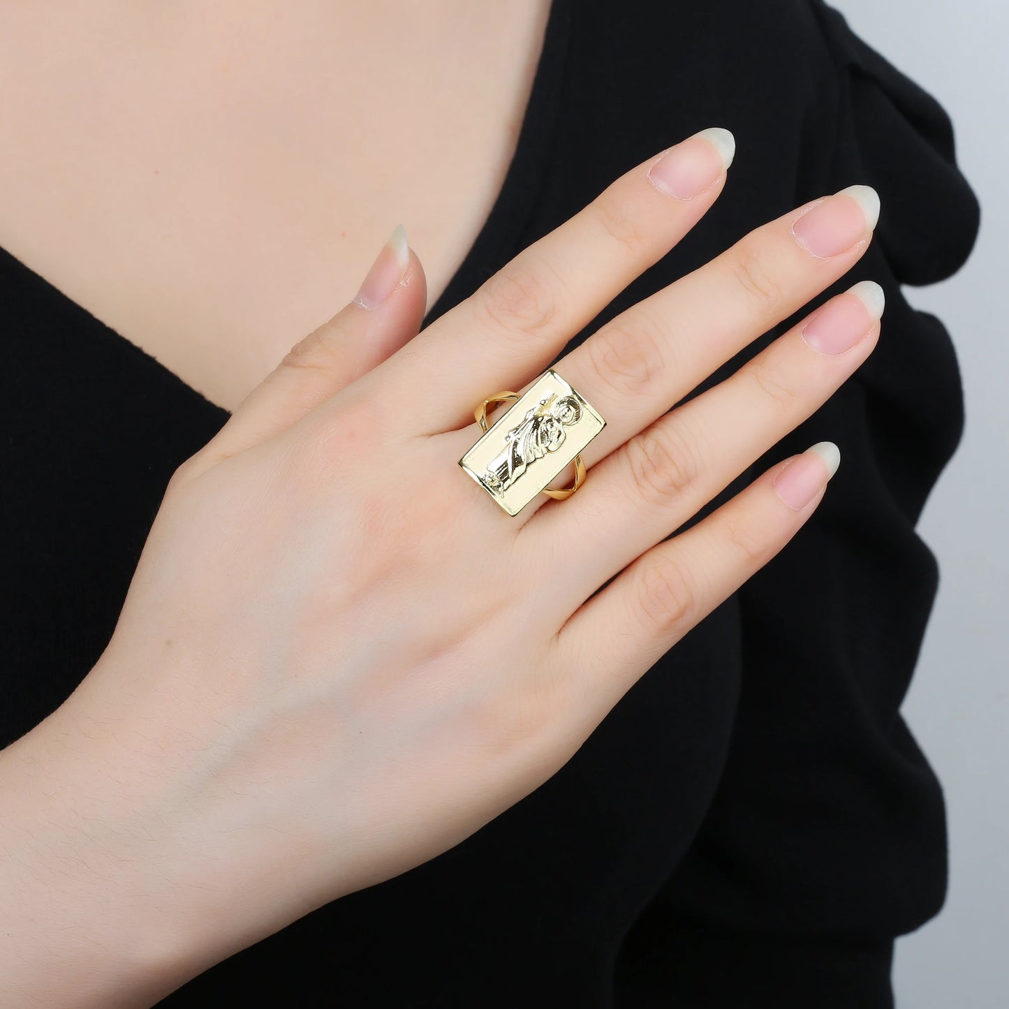 Gold Plated Classic Religious Character St. Jude Adjustable Ring Fashion for Man Woman Party Wedding Jewelry Gift Daily Wear