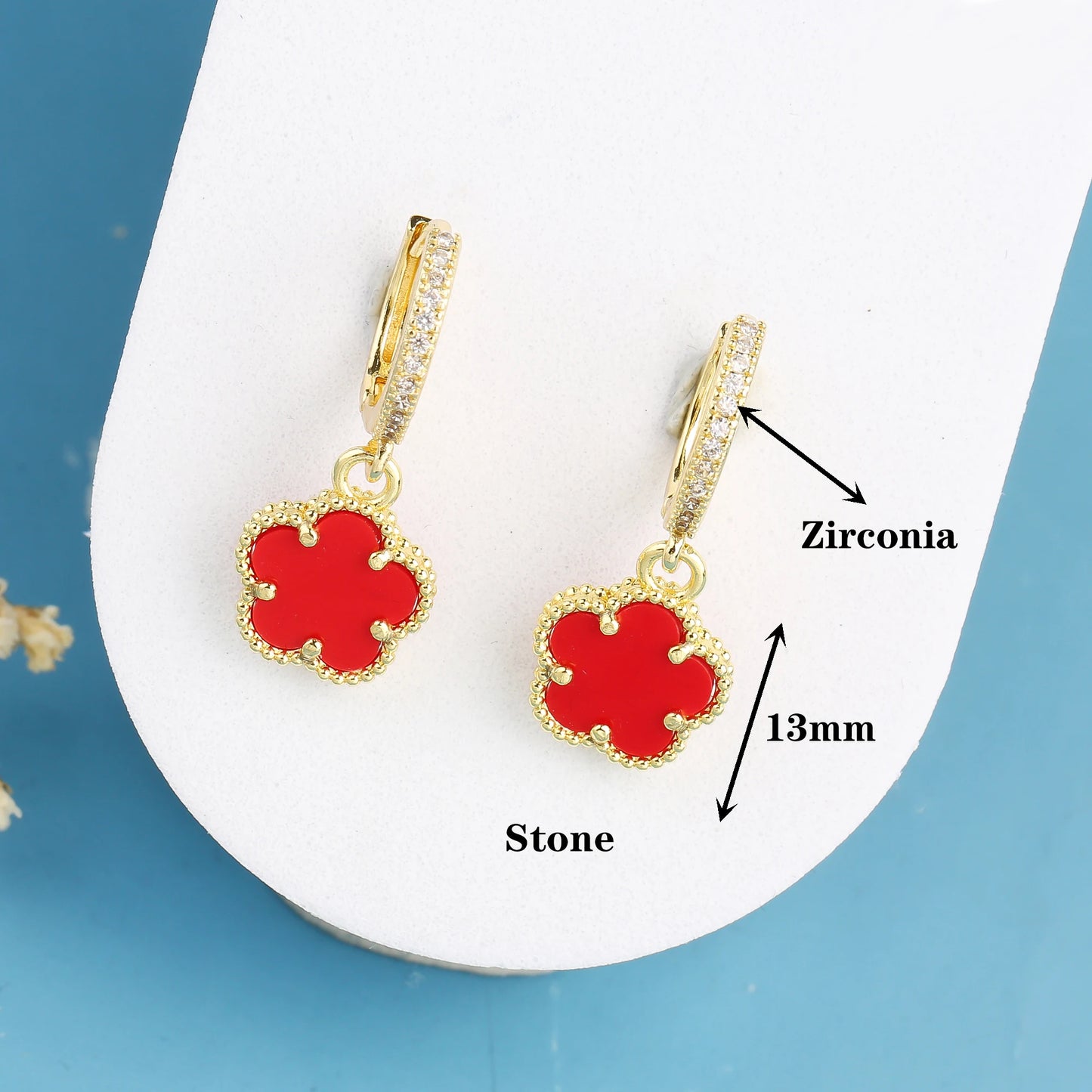 High Quality Natural Stone Five Leaf Flower Drop Earrings Simple for Woman Fashion Party Trend Zircon Jewelry Clover Gift