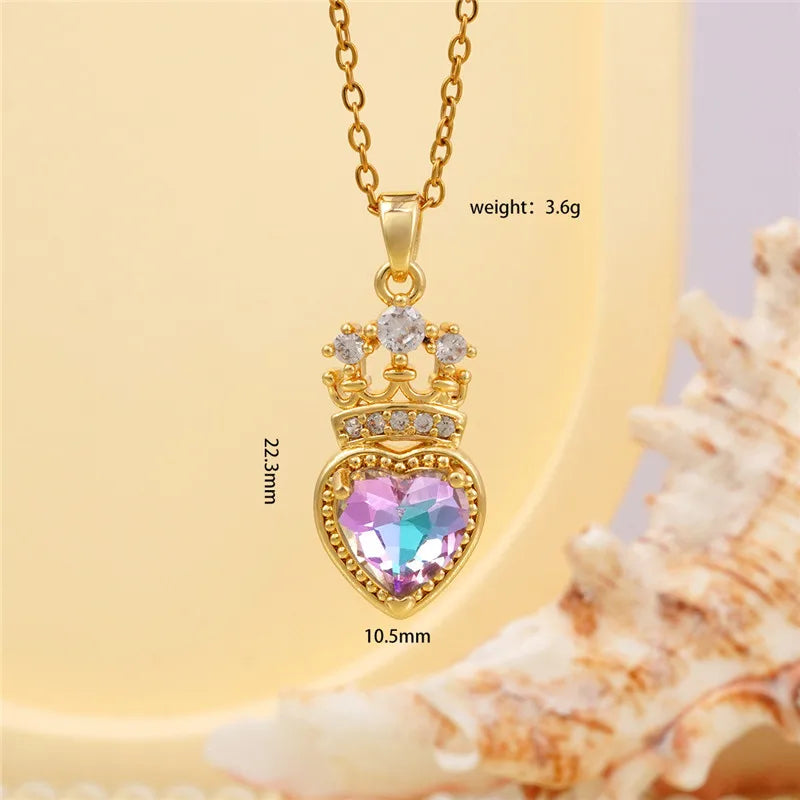 High Grade Crown Heart Zircon Pendant Necklace Stainless Steel Chains Geometric Choker Jewelry Party Gifts For Women Girls
