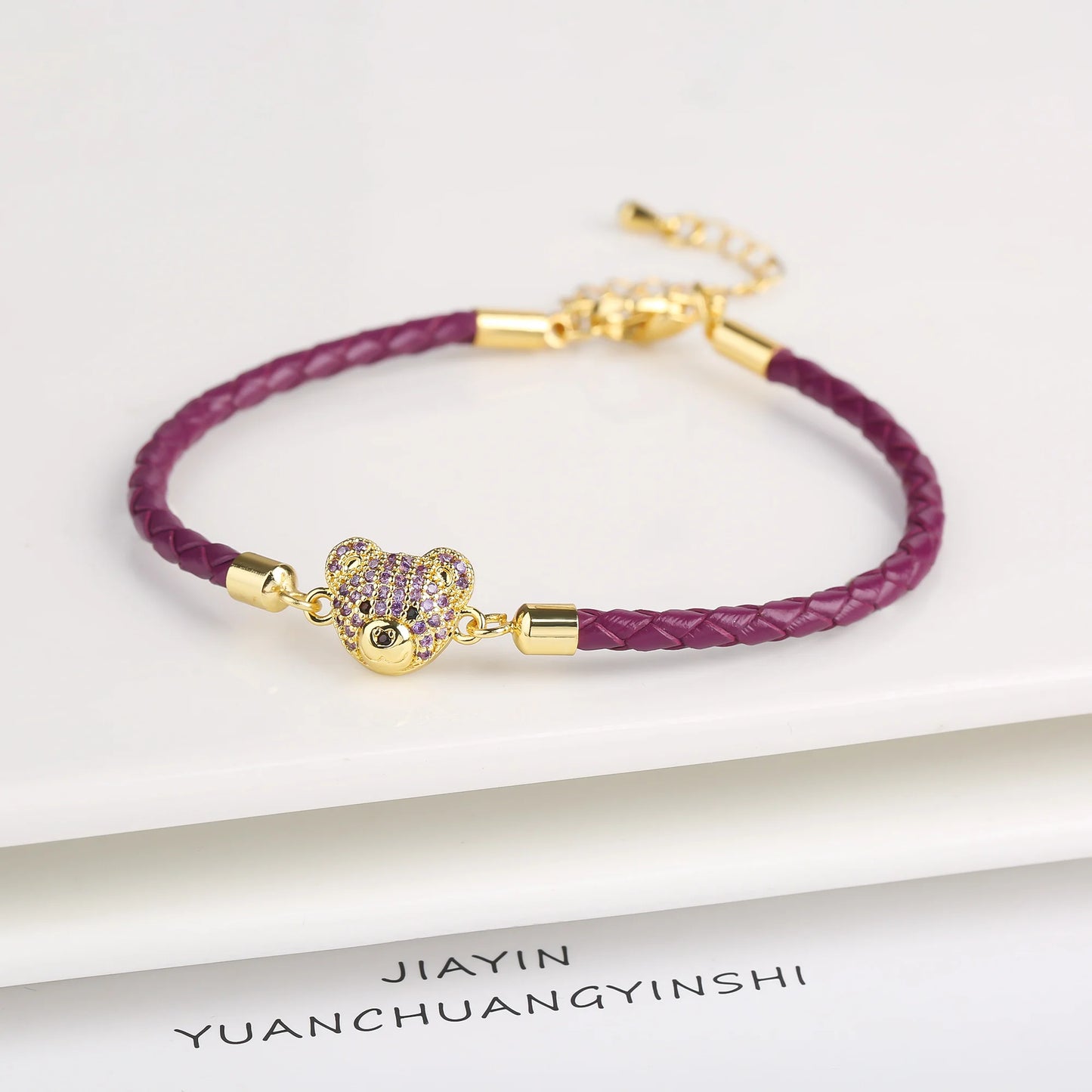 Adjustable Leather Braided Zirconia Bear Bracelet Classic Woman Animal Bracelet Fashion for Party Jewelry Gift Accessories