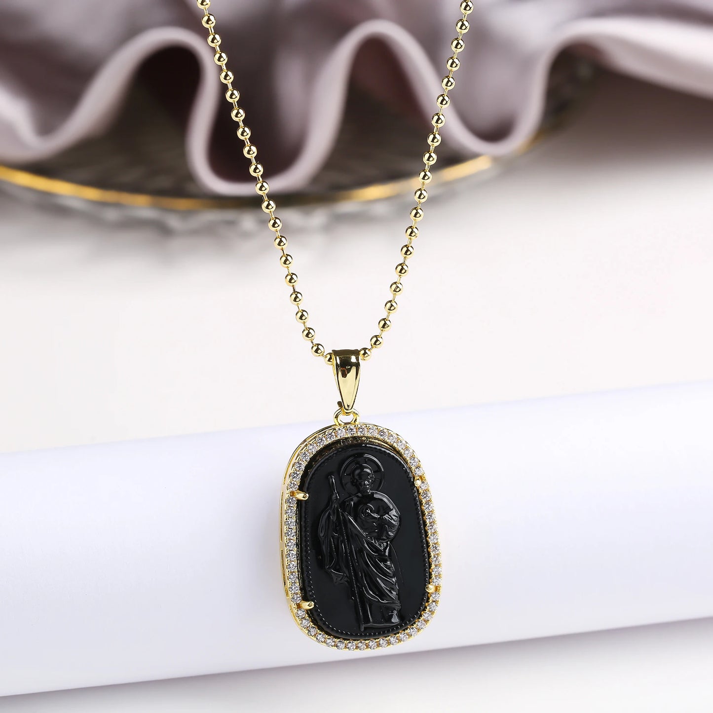 Gold/Silver Hot Sale Religious Style Gold Plated St. Jude Zircon Pendant Necklace Personalized for Man Woman Party Jewelry Gift