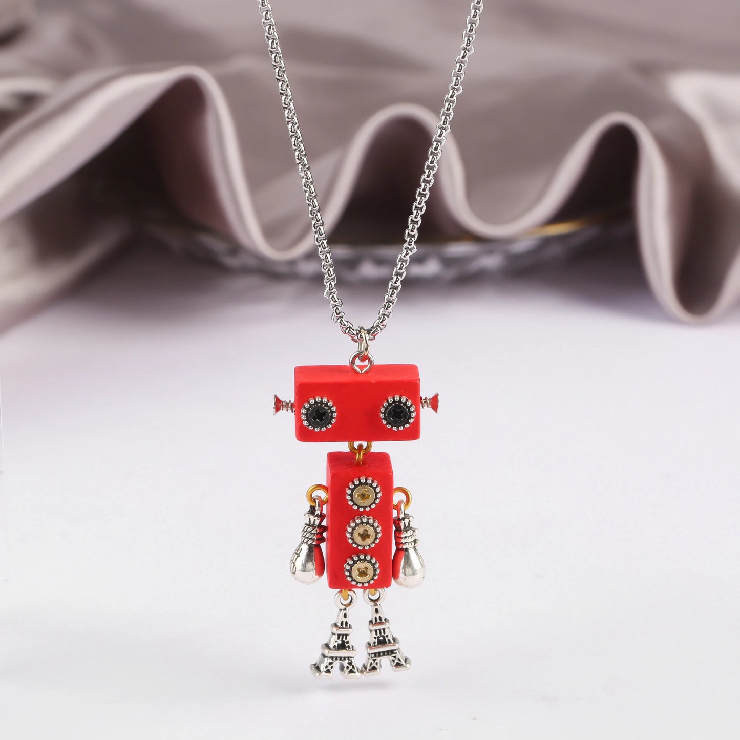 New Creative Wood Robot Pendant Necklace Personality Cartoon Sweater Chain Fashion For Men Women Party Jewelry Gift Wholesale