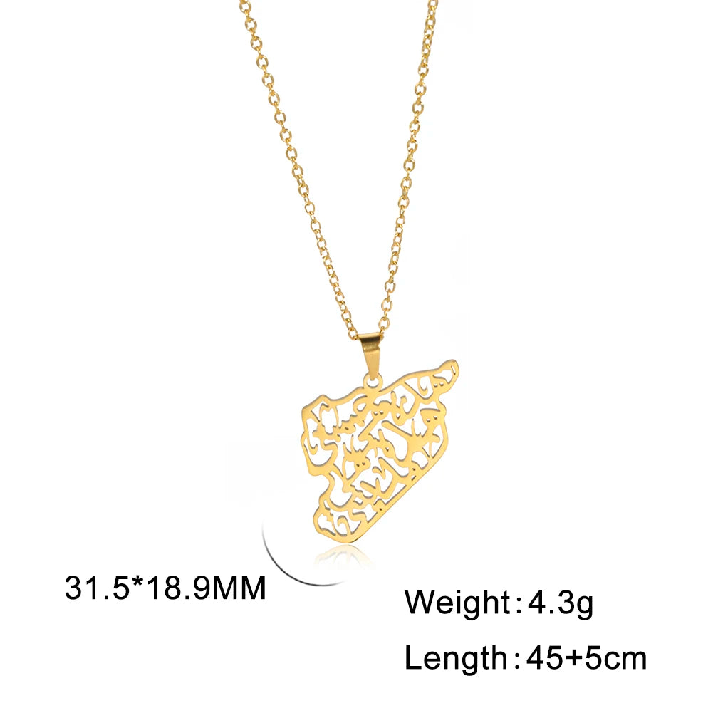 LIKGREAT Trendy Syria Map Flag Pendant Necklaces Stainless Steel Syrians Map Hiphop Jewelry Gift for Women Men