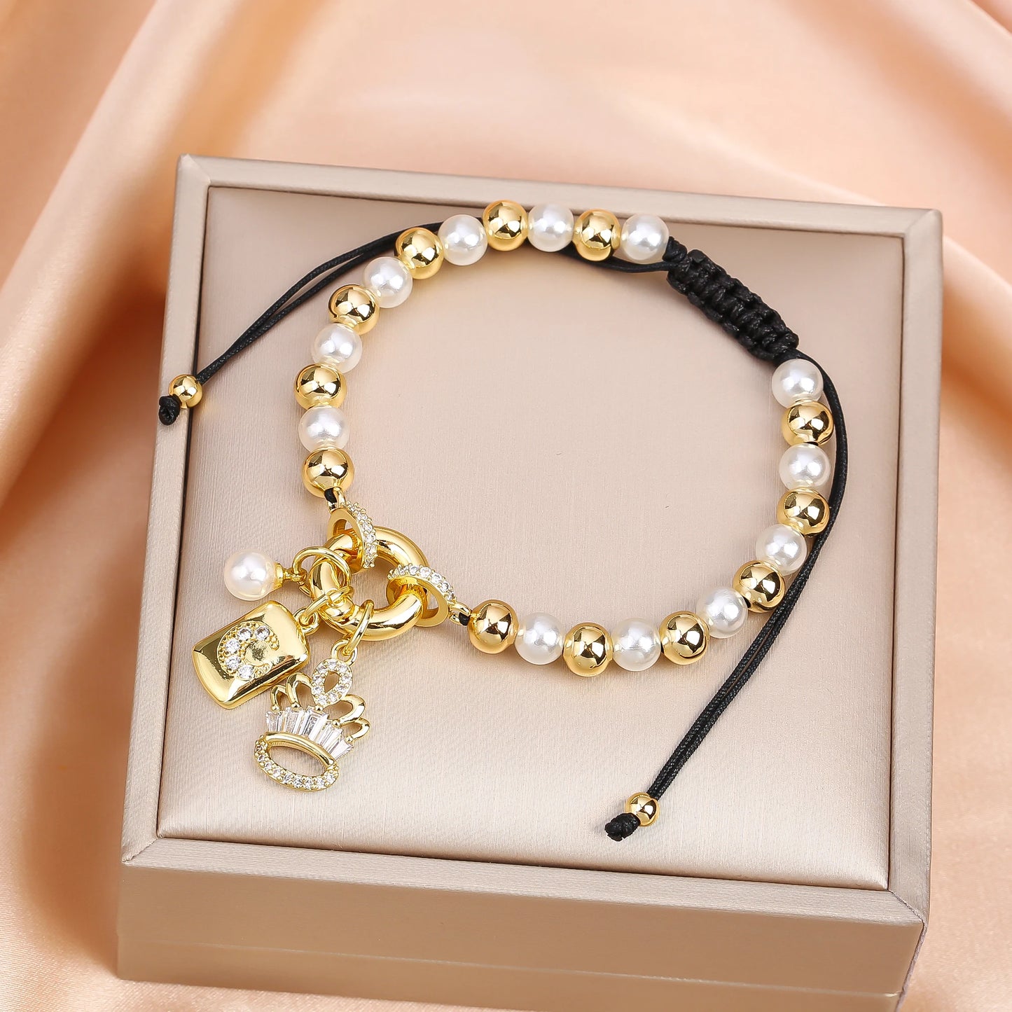 New Trend Crown Star Theme Zircon Bracelet Venezuela Flag Cross Pearl Chain Bracelet Fashion for Woman Girl Daily Wear Jewelry