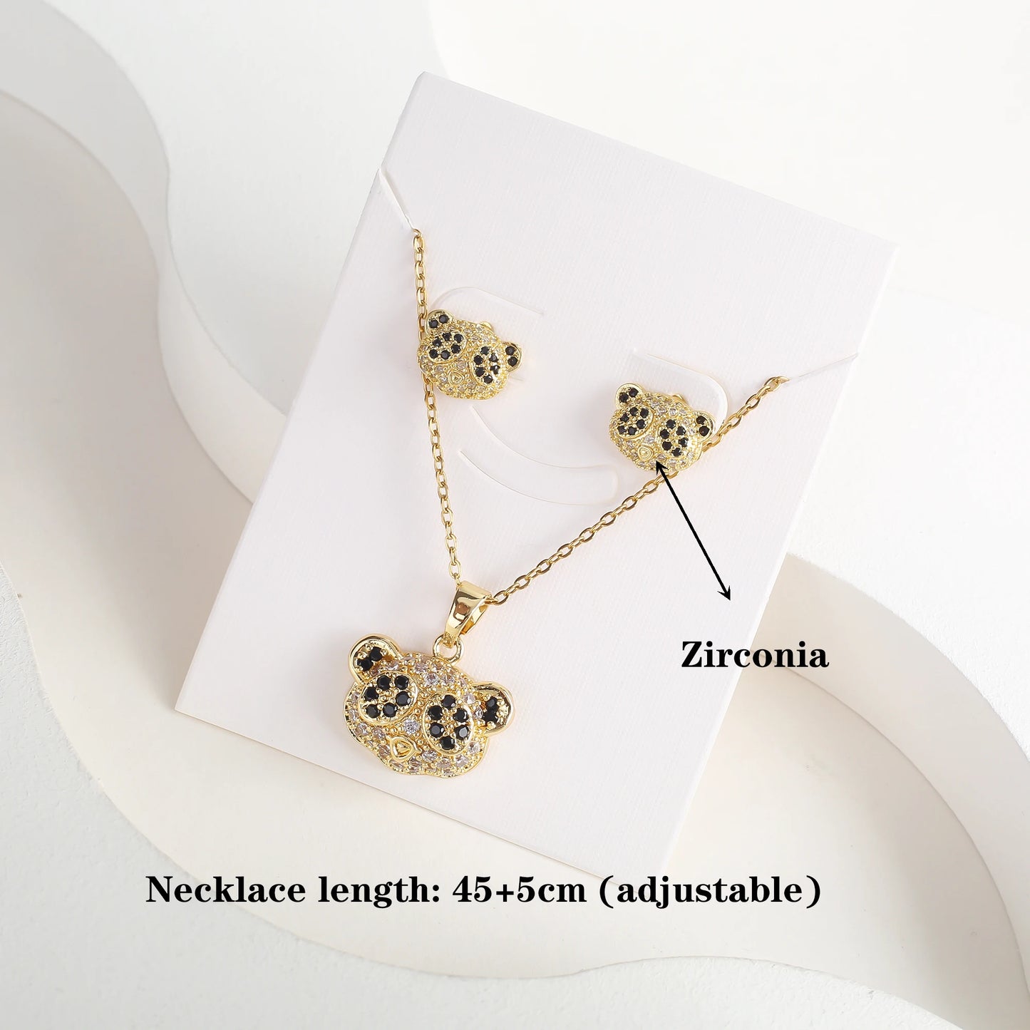 New Cute Zirconia Animal Bear Dolphin Leopard Dog Pendant Necklace Set Girls Anti-Allergy Earrings Holiday Party Gift Wholesale