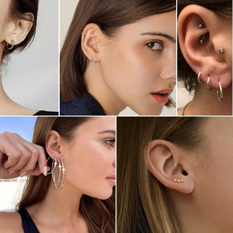 2/14 Pcs 20G Tiny Stainless Steel Screw Back Stud Earrings Set for Women, Simple Hinged Nose Rings Huggie Hoop Earring Jewelry