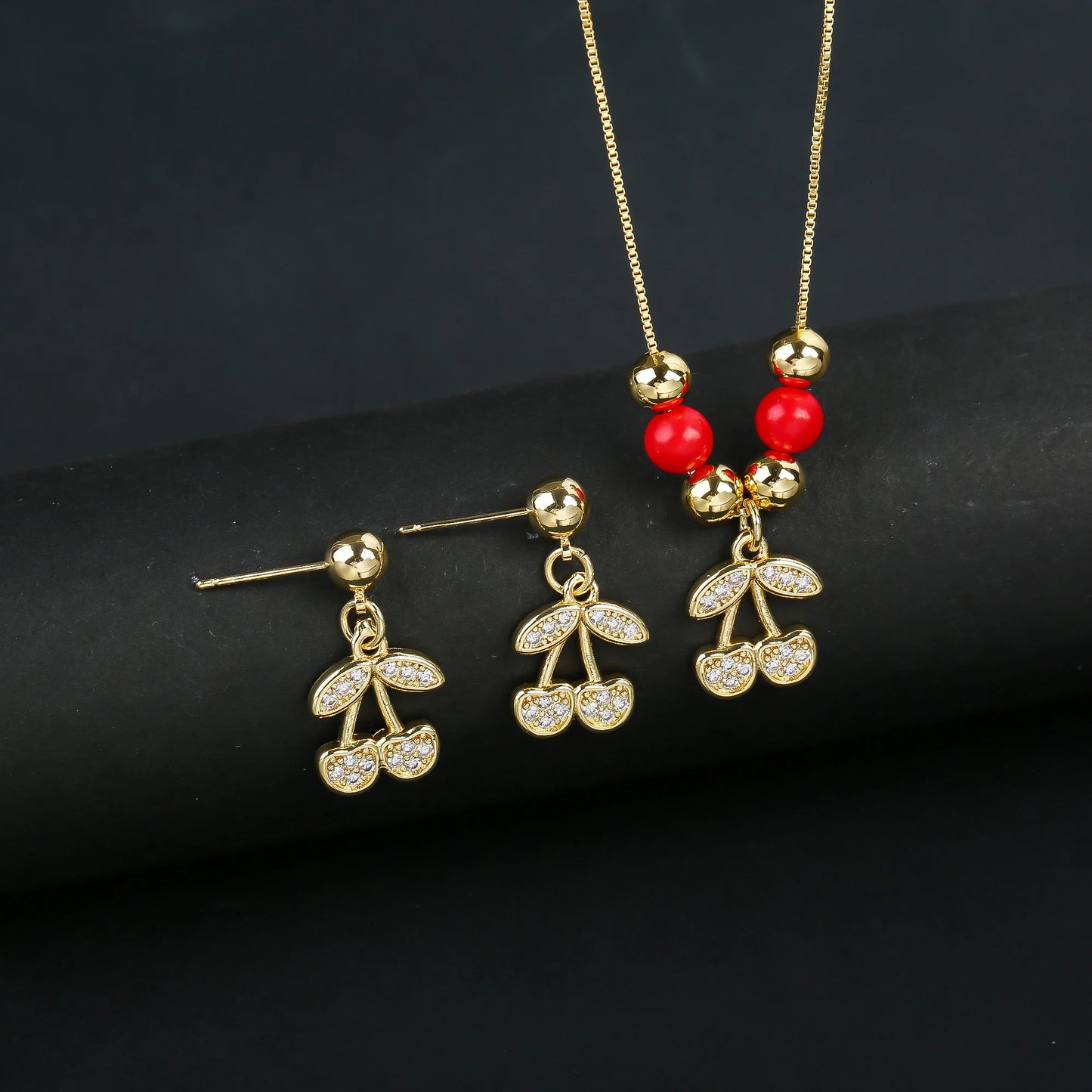 2pcs 22 Style Fashion Fruit Cherry Zircon Crystal Jewelry Set Earrings Necklace For Women Female New Trend Party Jewelry Gift