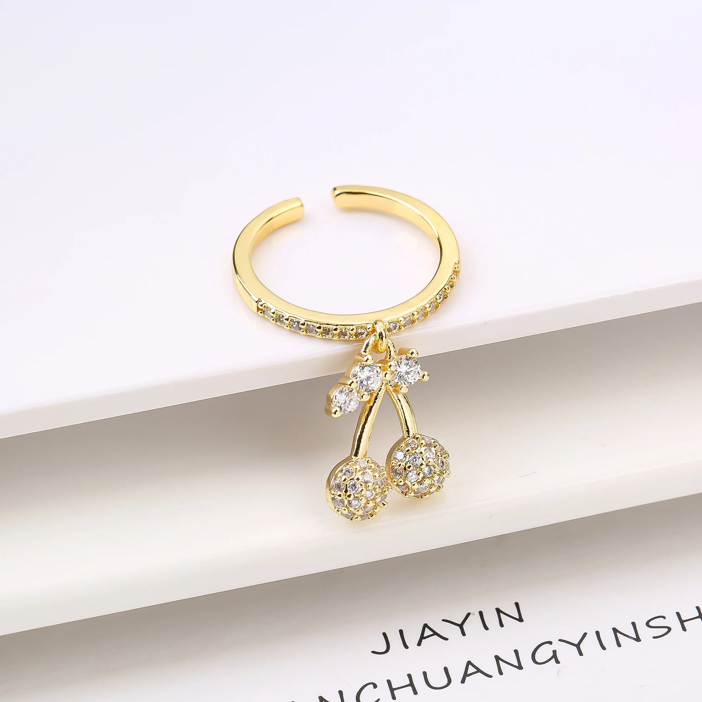 Sweet And Lovely Fruit Cherry Crystal Zirconia Opening Adjustable Ring Simple For Woman Girl Daily Party New Fashion Jewelry