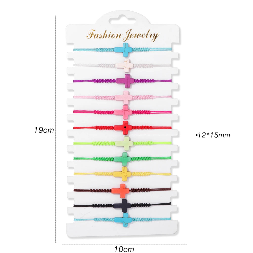 Wholesale 12Pcs/Set Colorful Natural Stone Bracelets Adjustable Rope Braided Bracelet Handmade Bohemia Bracelets with Cards