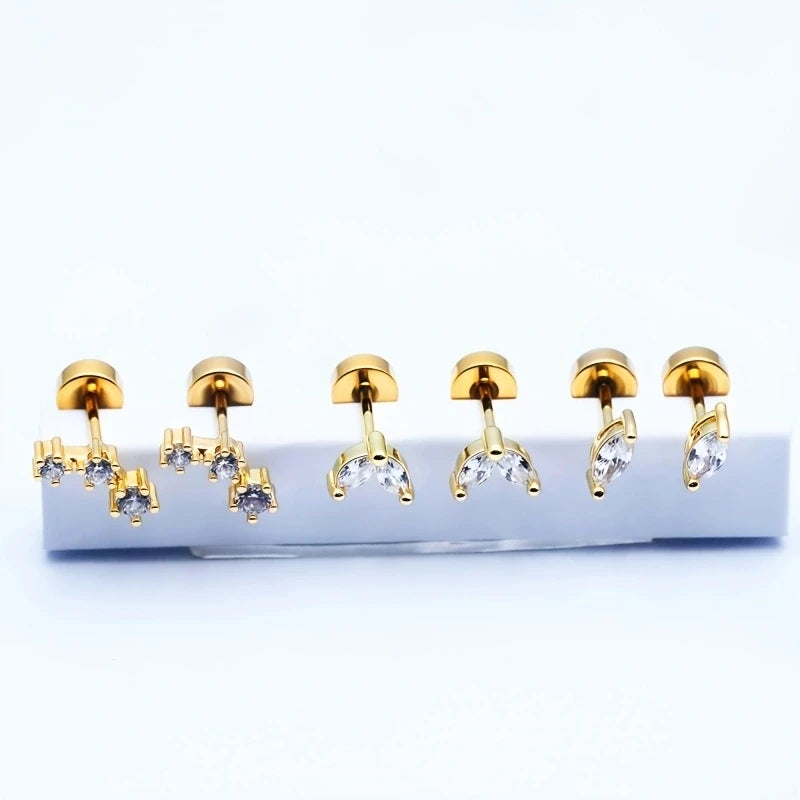 6Pcs 20G Hypoallergenic Stainless Steel Tiny Stud Earrings,Dainty CZ Cartilage Conch Helix Ear Piercing Jewelry Gift
